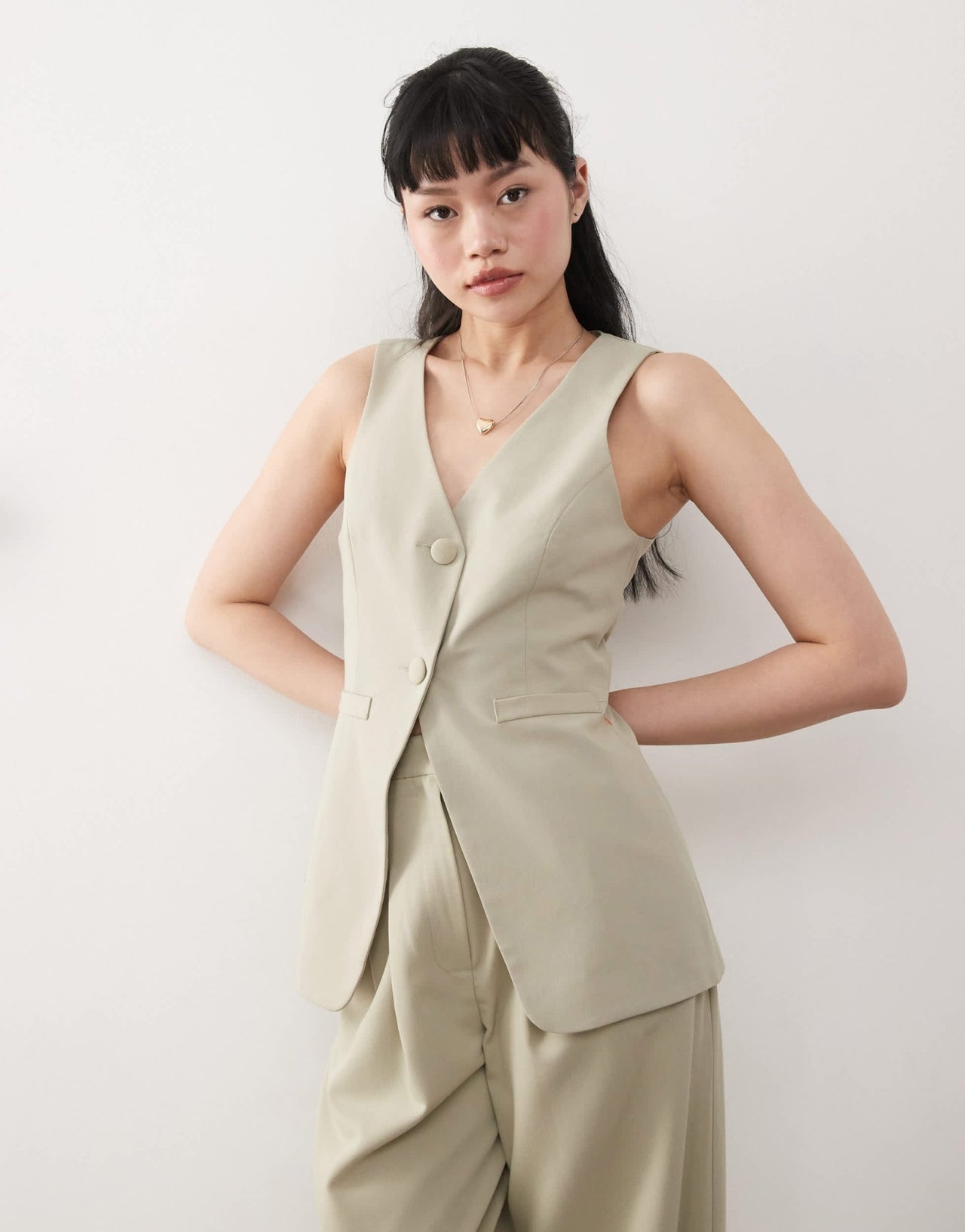 Miss Selfridge co-ord tailored longline waistcoat in khaki - ASOS Sample Sale