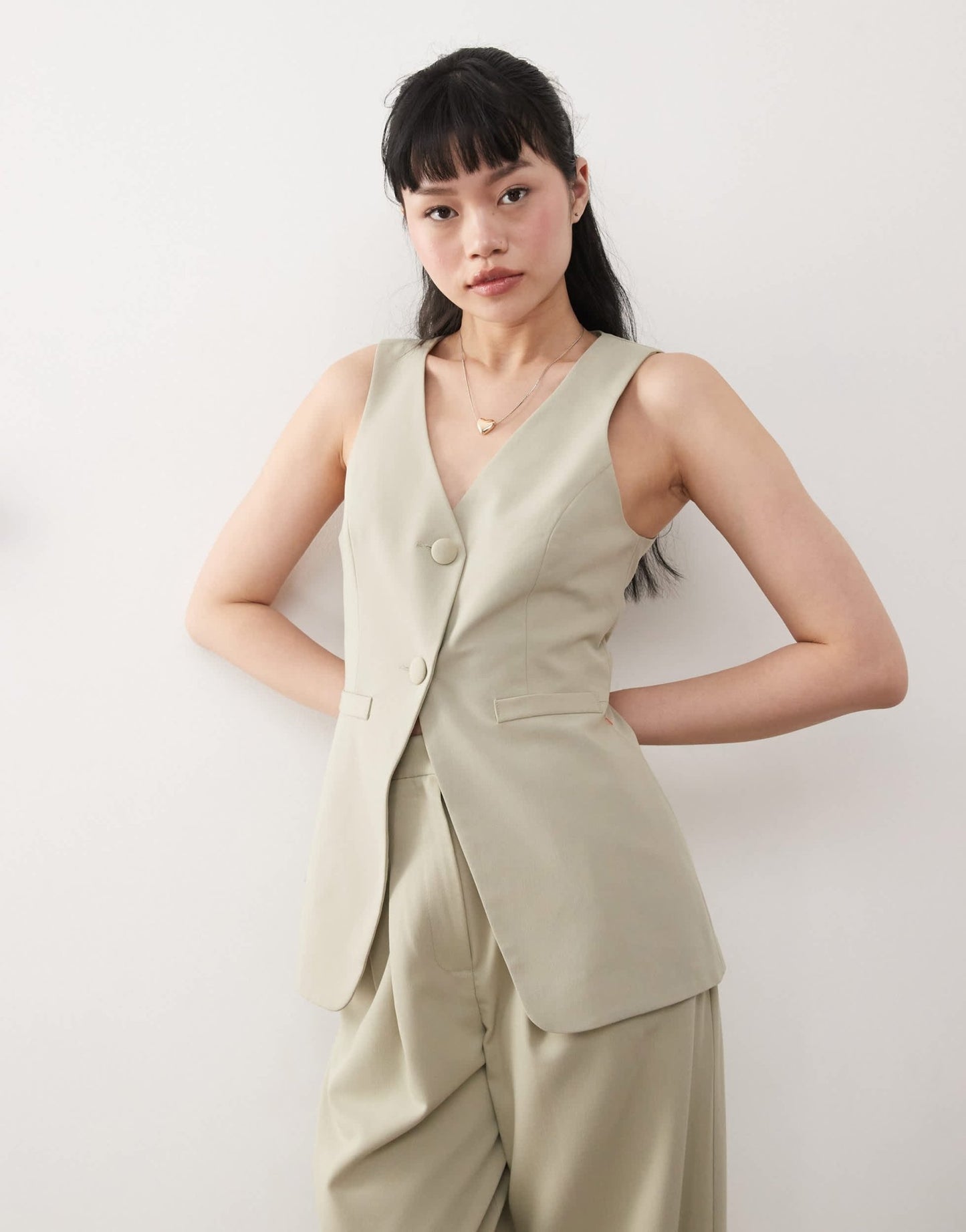 Miss Selfridge co-ord tailored longline waistcoat in khaki - ASOS Sample Sale