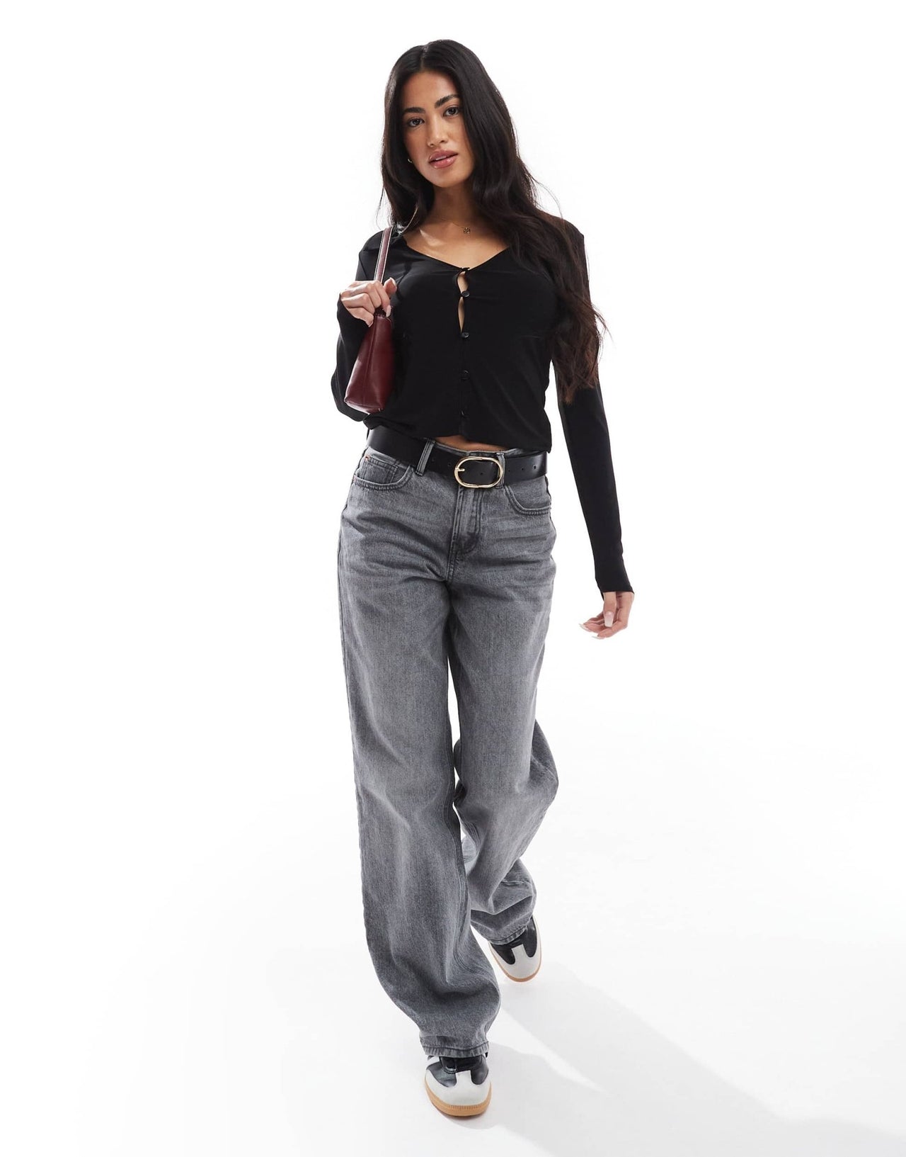 Miss Selfridge collared long sleeve jersey top in black - ASOS Sample Sale