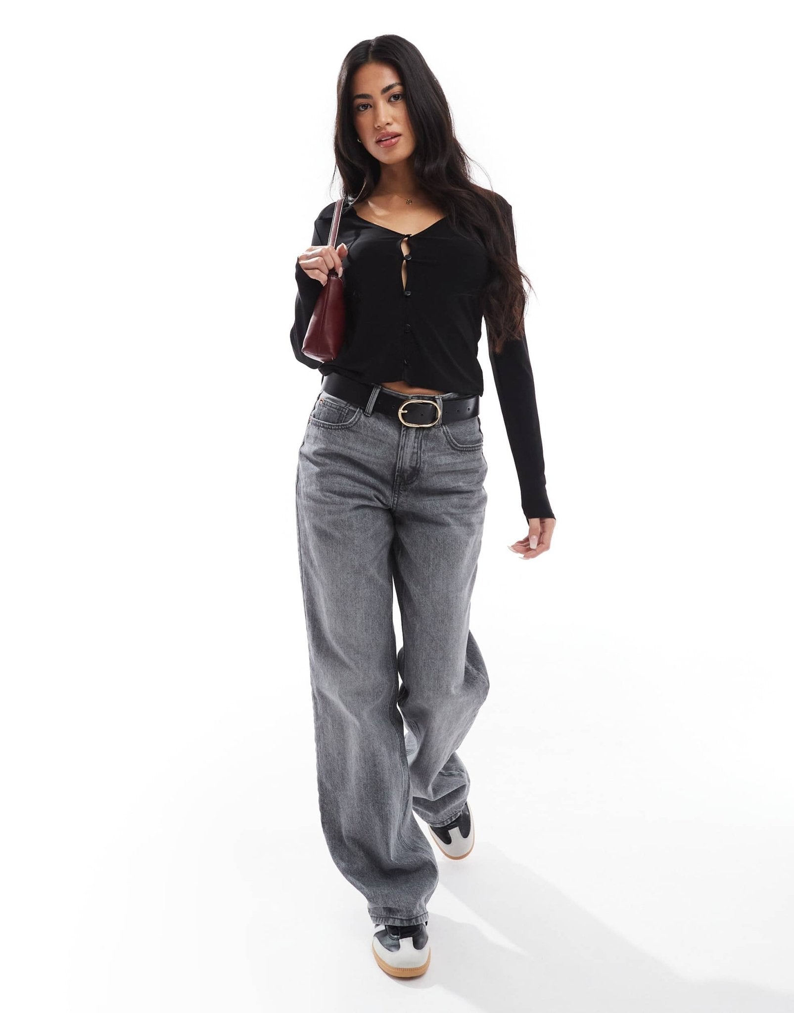 Miss Selfridge collared long sleeve jersey top in black - ASOS Sample Sale