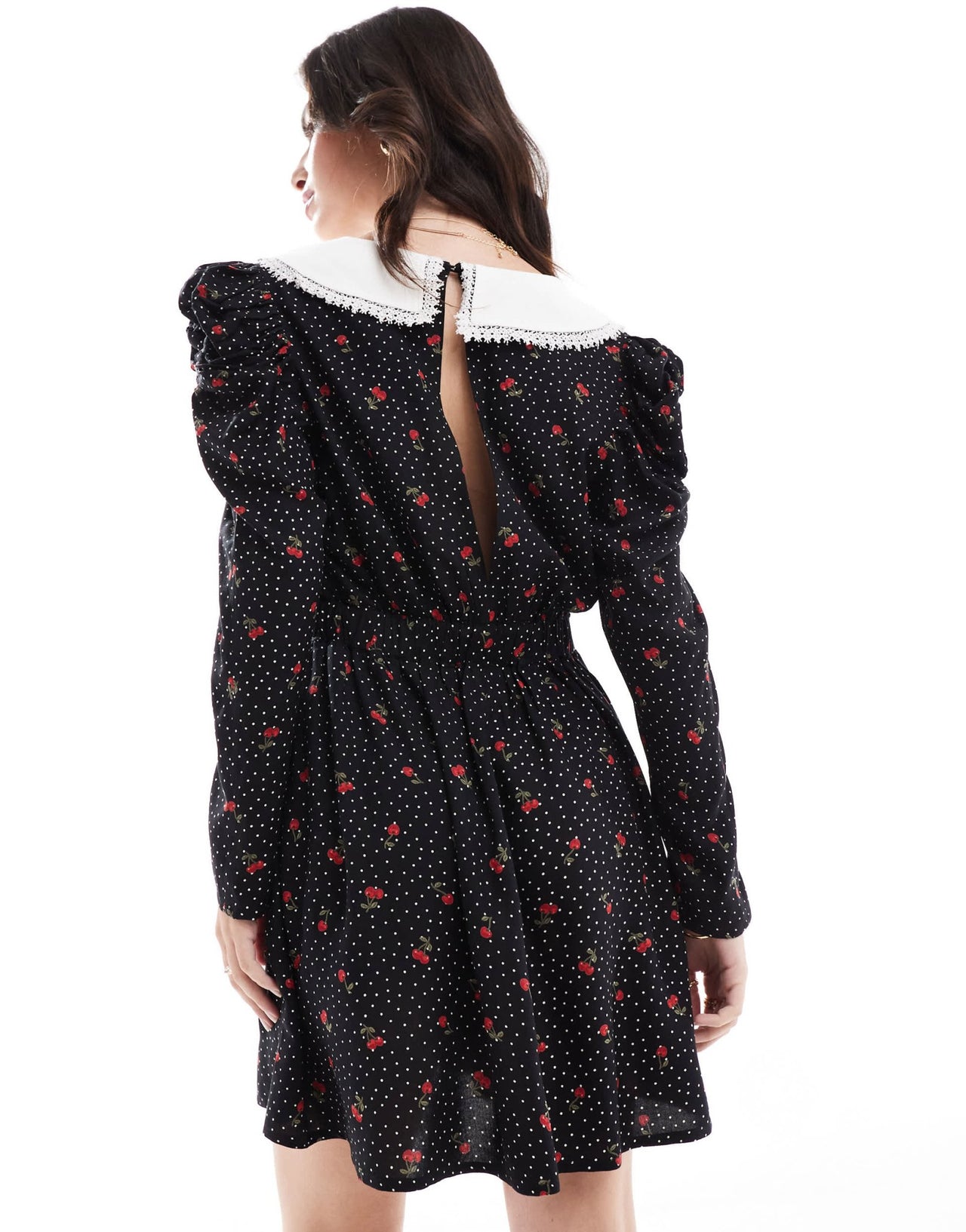 Miss Selfridge collared mini tea dress in cherry spot print - ASOS Sample Sale