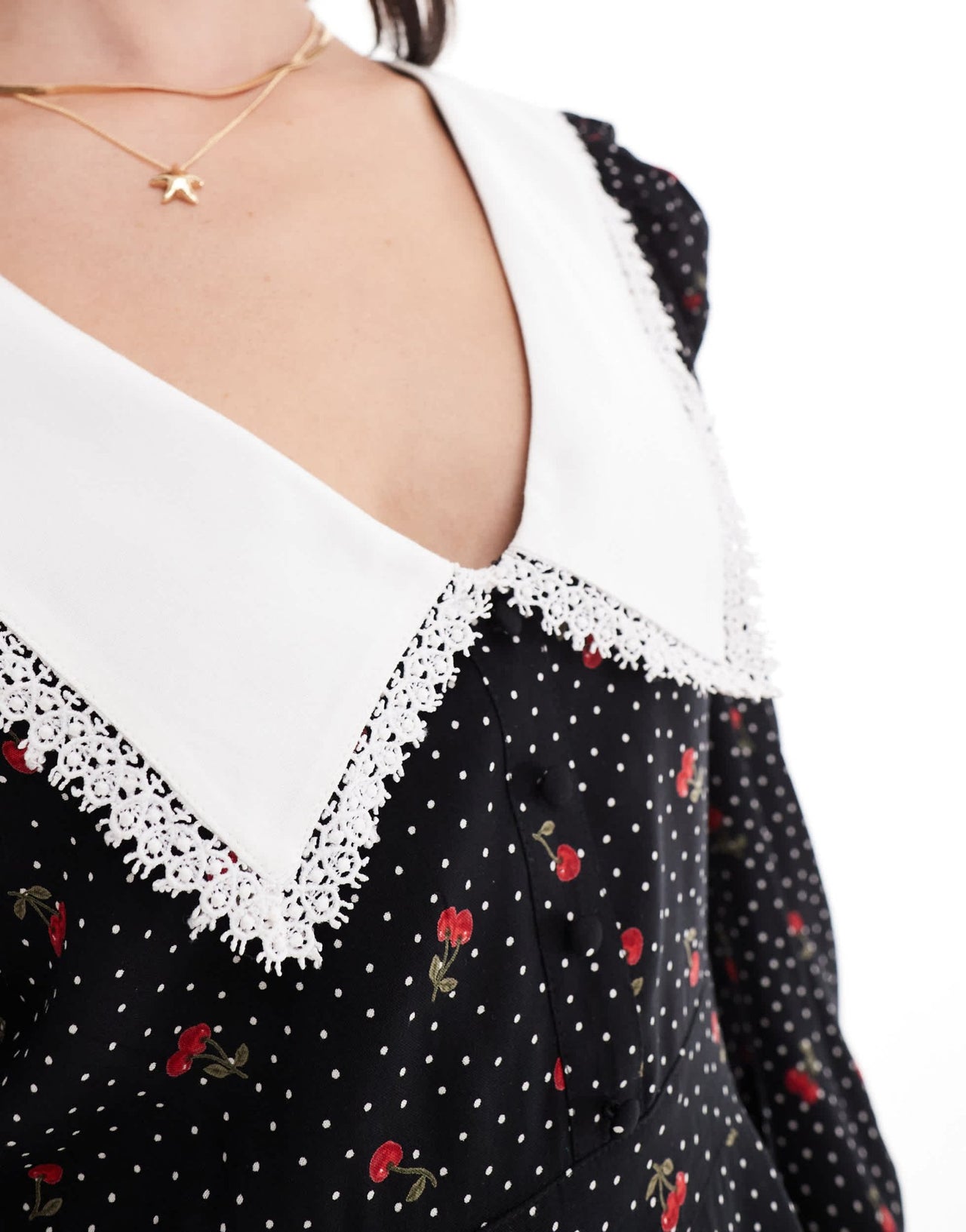 Miss Selfridge collared mini tea dress in cherry spot print - ASOS Sample Sale