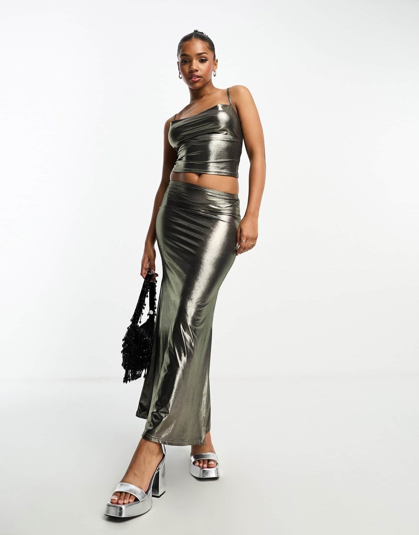Miss Selfridge column maxi skirt co - ord in gold metallic - ASOS Sample Sale