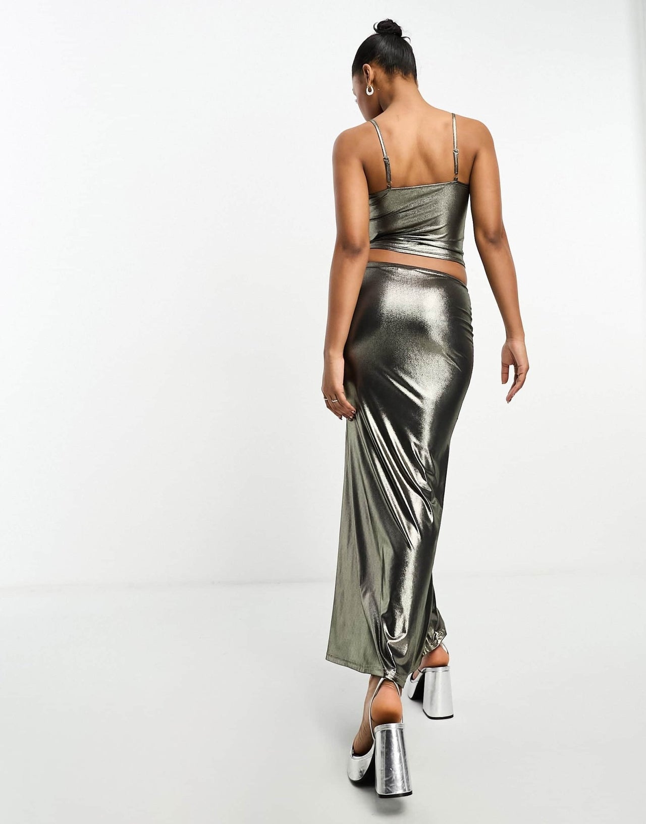 Miss Selfridge column maxi skirt co - ord in gold metallic - ASOS Sample Sale