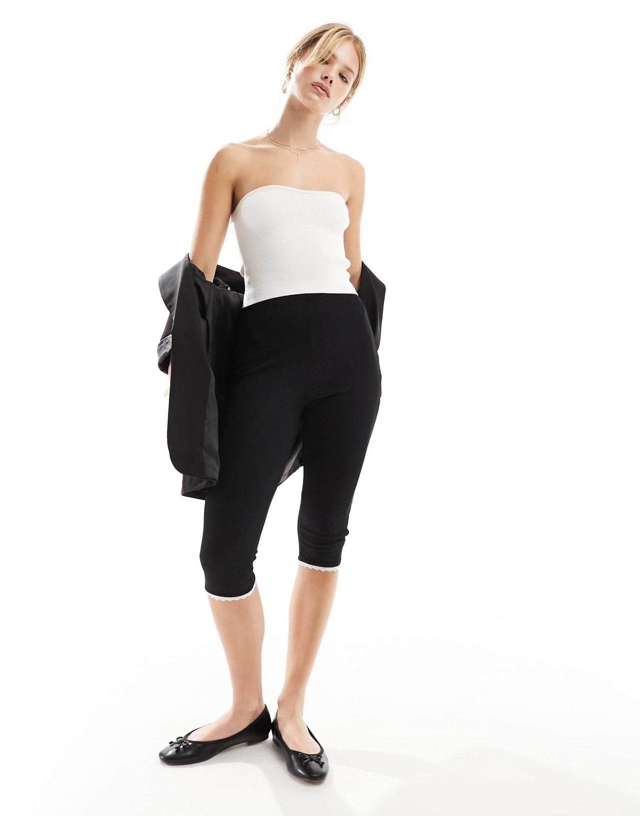Miss Selfridge compact knit rib bandeau top in cream - ASOS Sample Sale
