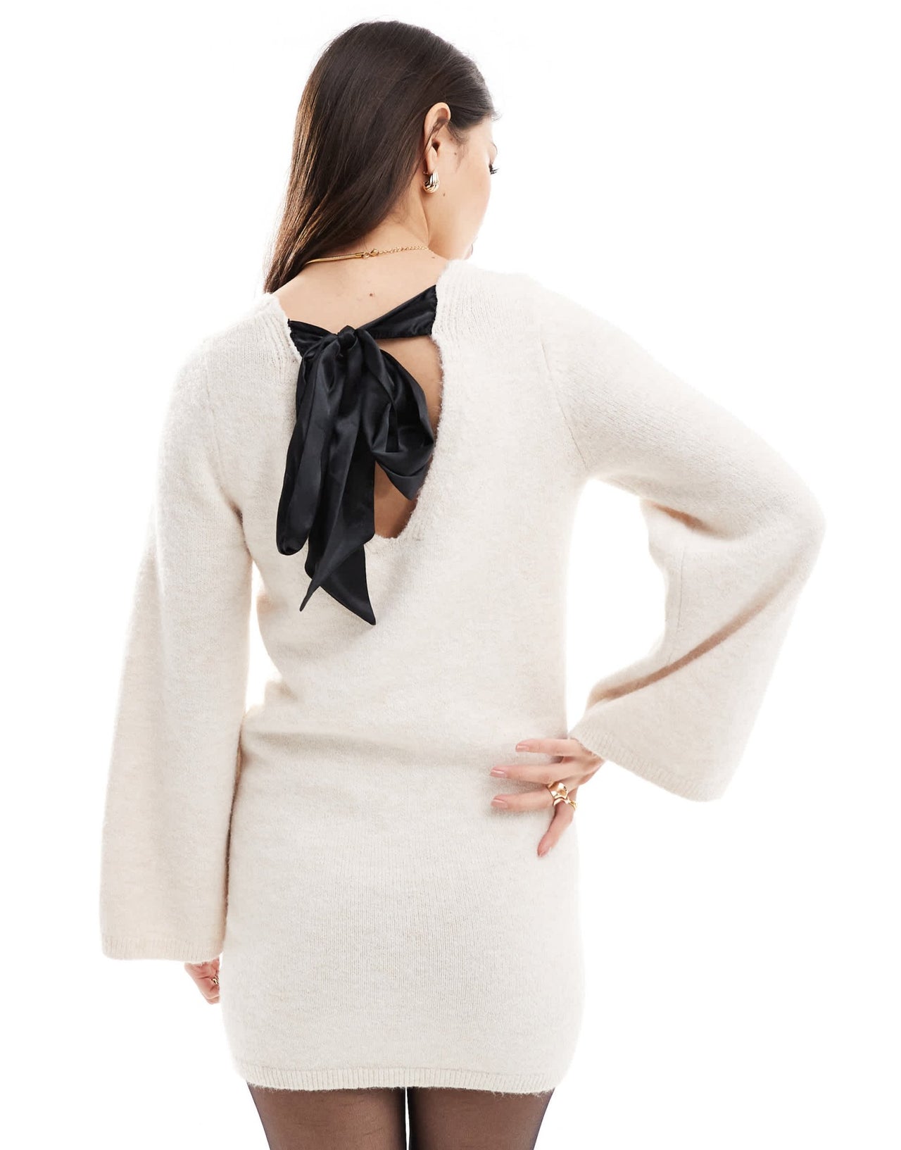 Miss Selfridge contrast satin bow V neck mini dress - ASOS Sample Sale