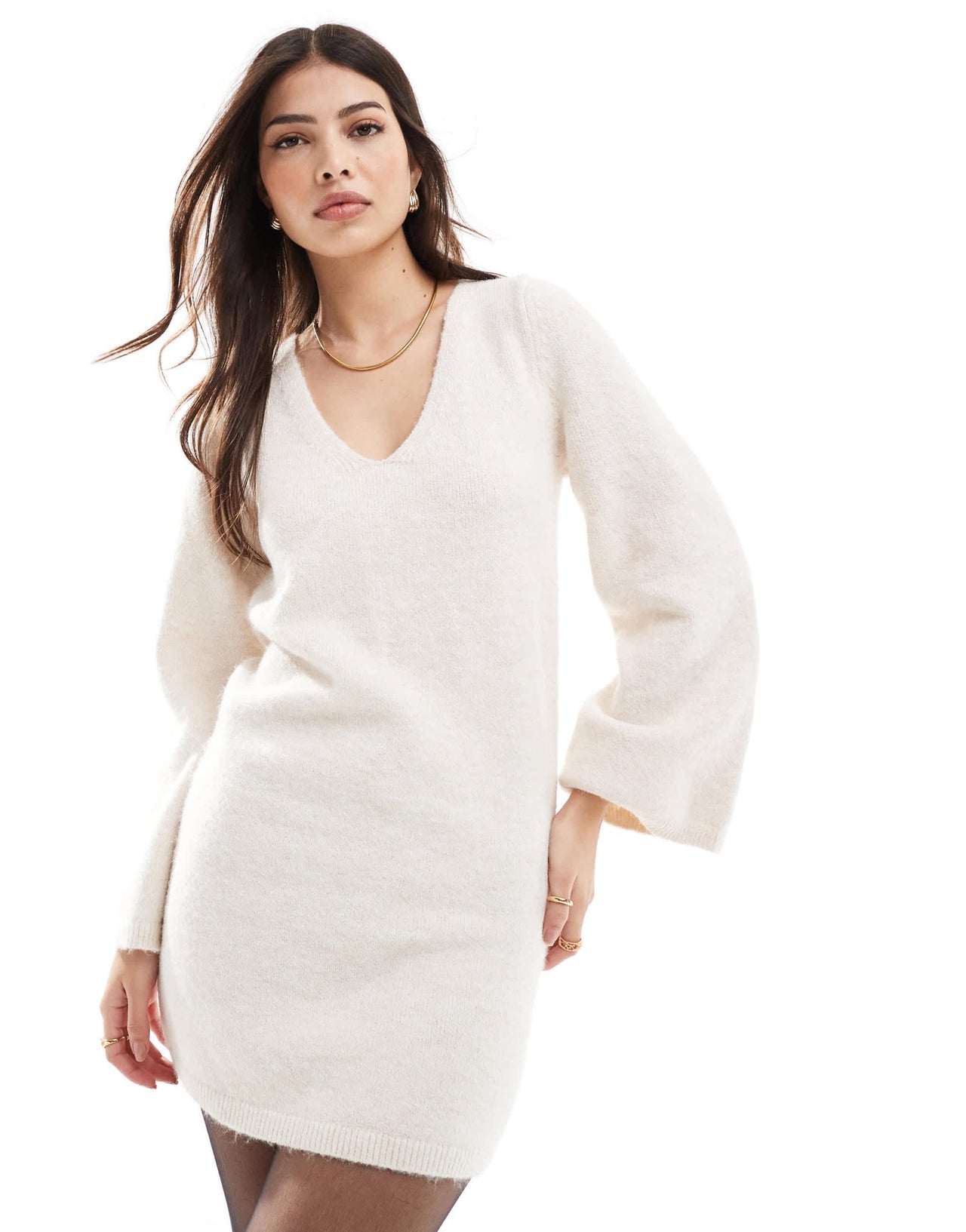 Miss Selfridge contrast satin bow V neck mini dress - ASOS Sample Sale