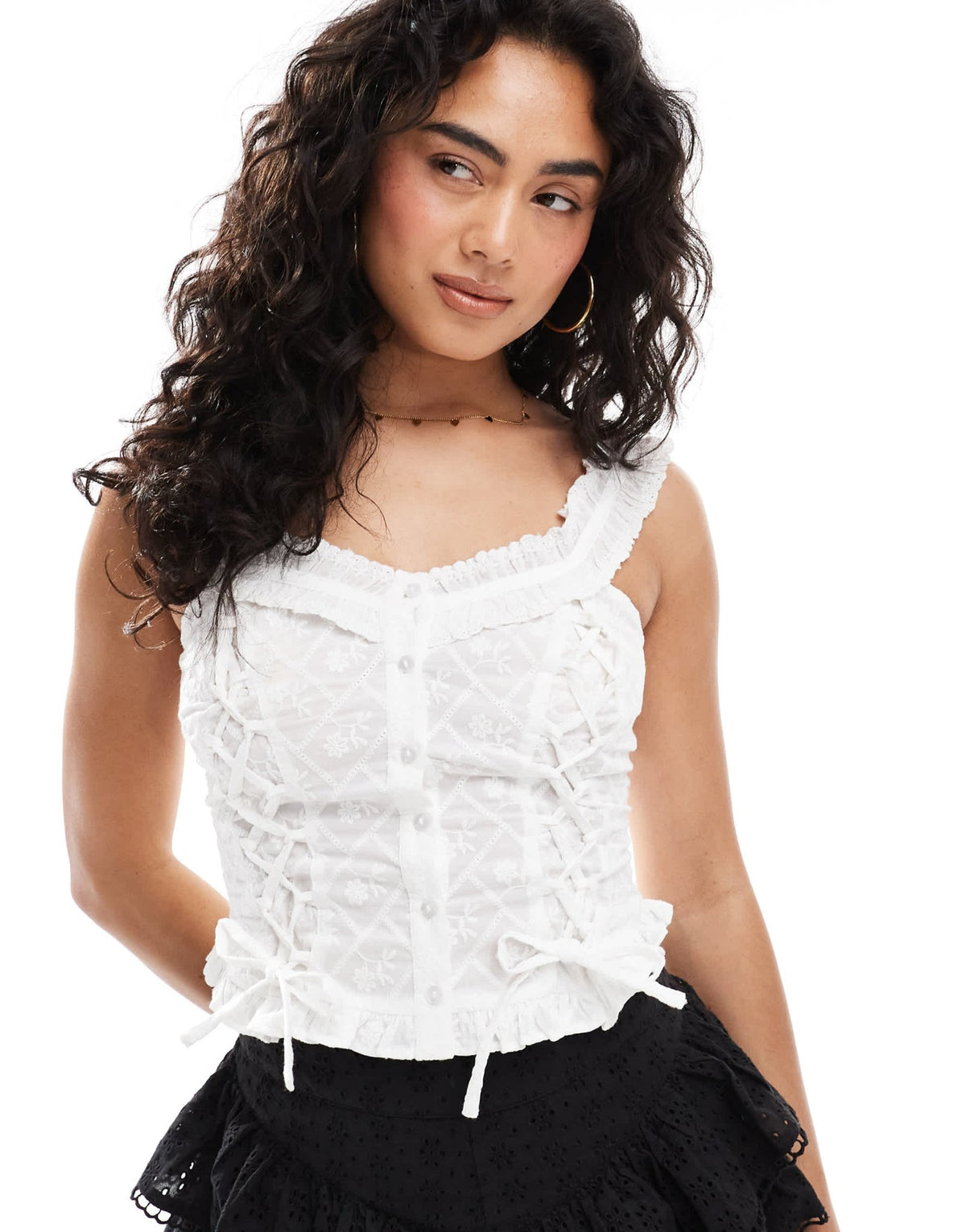 Miss Selfridge cotton broderie corset top in white - ASOS Sample Sale
