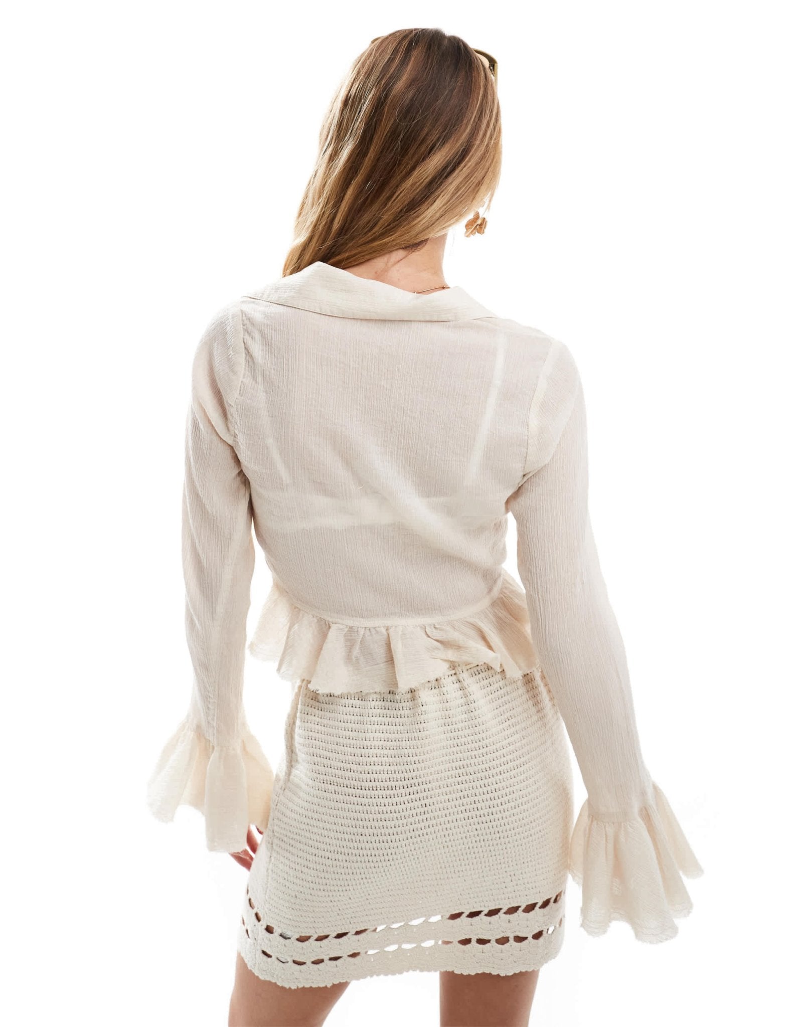 Miss Selfridge cotton crinkle tie front top in ivory - ASOS Sample Sale