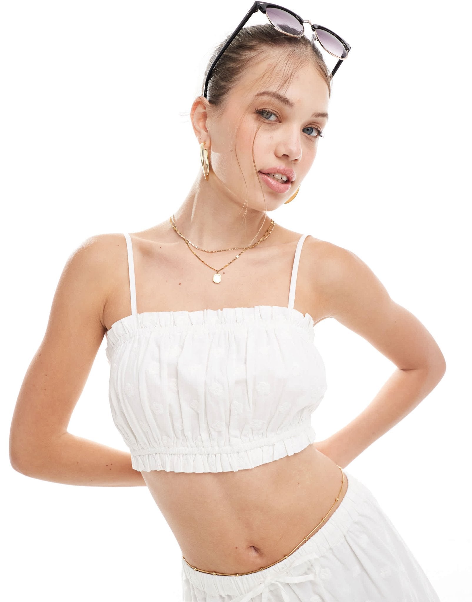 Miss Selfridge cotton embroidered cami top co ord in cream - ASOS Sample Sale