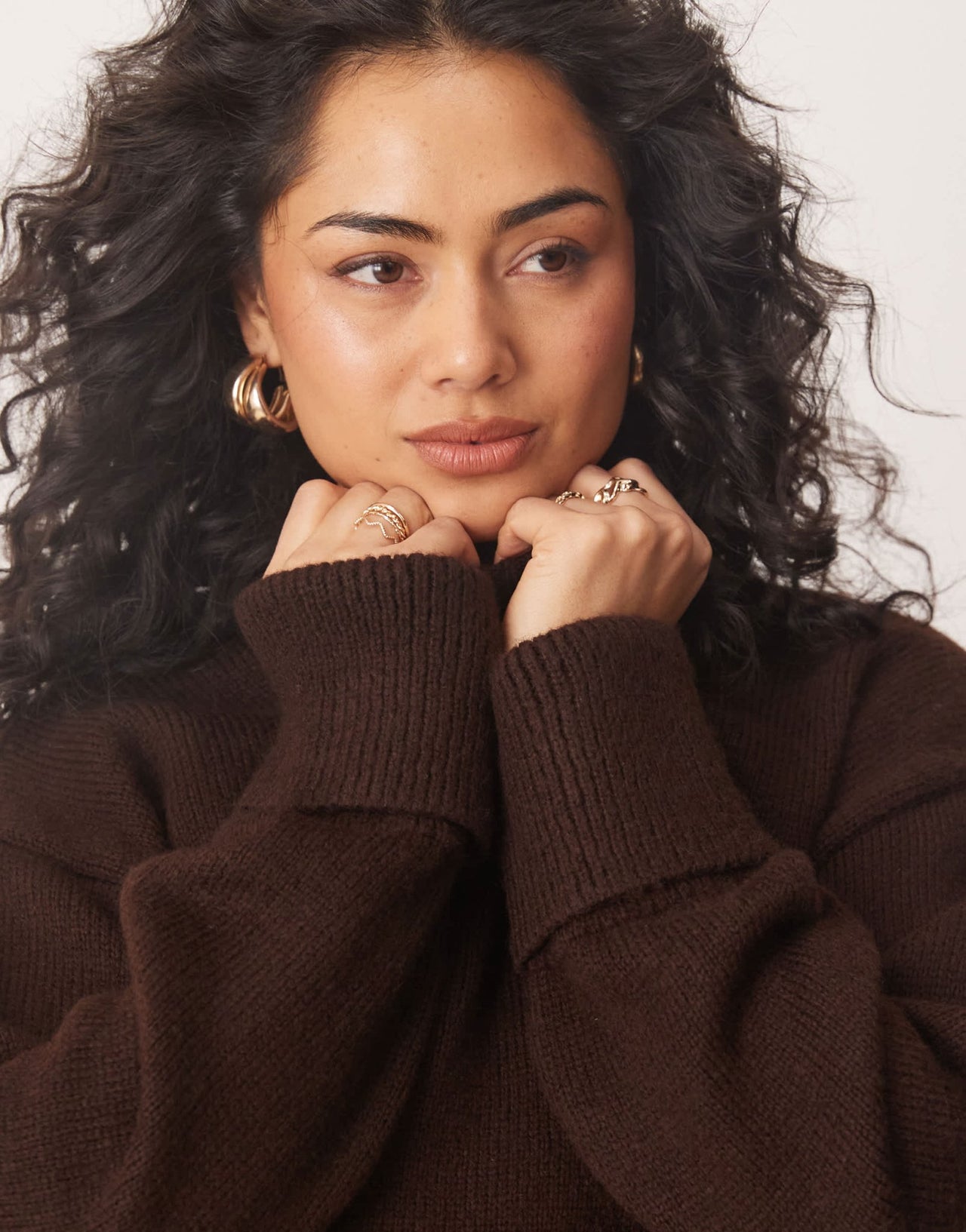 Miss Selfridge crew neck knitted jumper in brown - ASOS Sample Sale