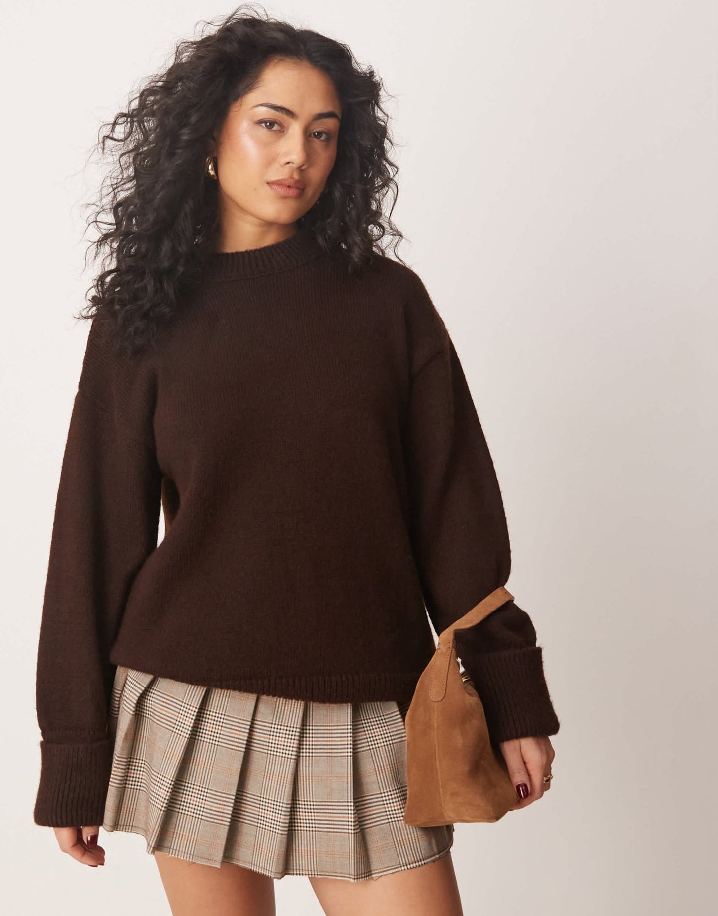 Miss Selfridge crew neck knitted jumper in brown - ASOS Sample Sale