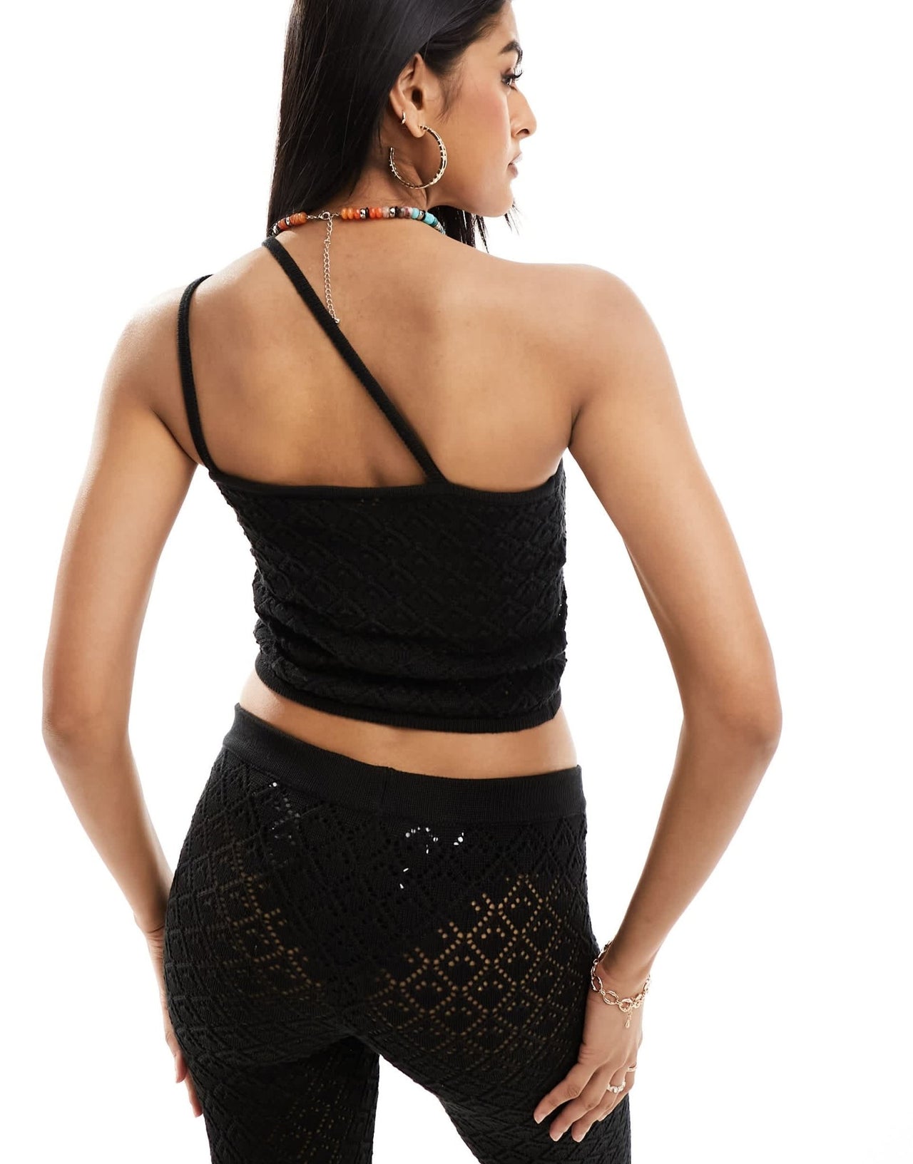 Miss Selfridge crochet one shoulder cami top co - ord in black - ASOS Sample Sale