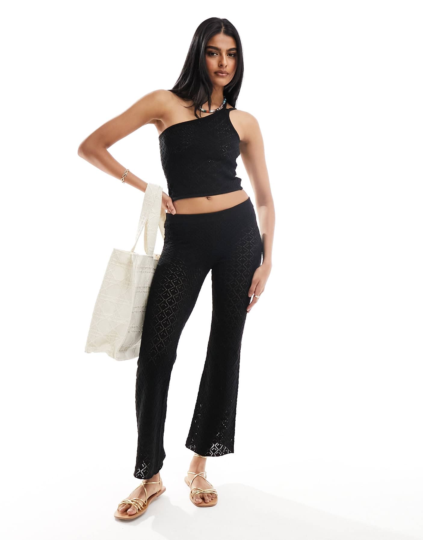Miss Selfridge crochet one shoulder cami top co - ord in black - ASOS Sample Sale