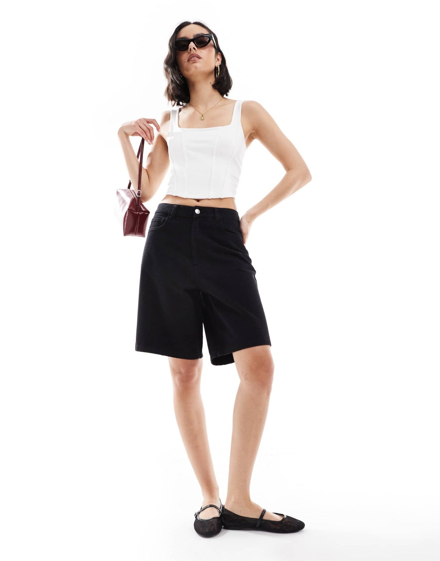 Miss Selfridge denim jort in black wash - ASOS Sample Sale