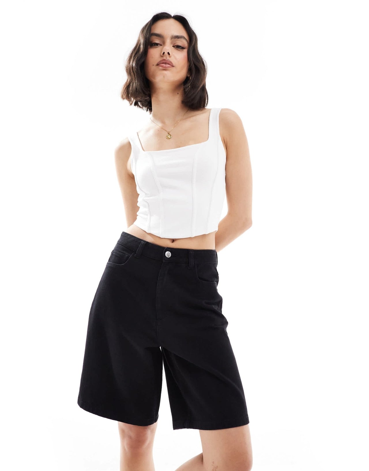 Miss Selfridge denim jort in black wash - ASOS Sample Sale