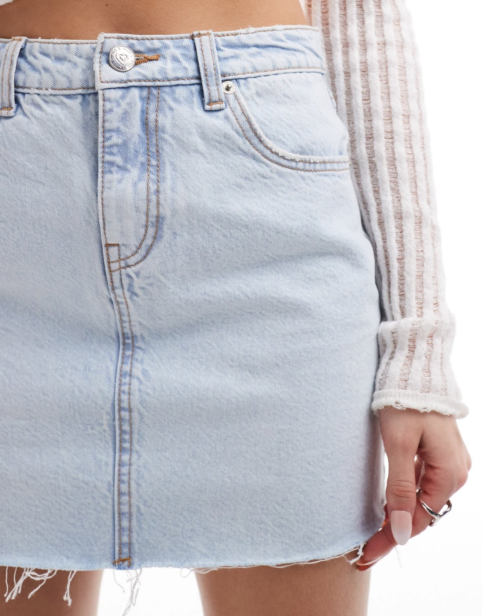 Miss Selfridge denim micro mini skirt in light wash - ASOS Sample Sale