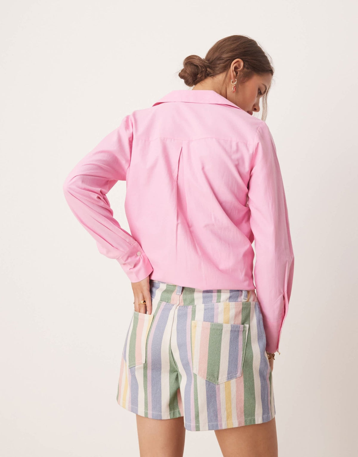 Miss Selfridge denim short in multi coloured stripe - ASOS Sample Sale