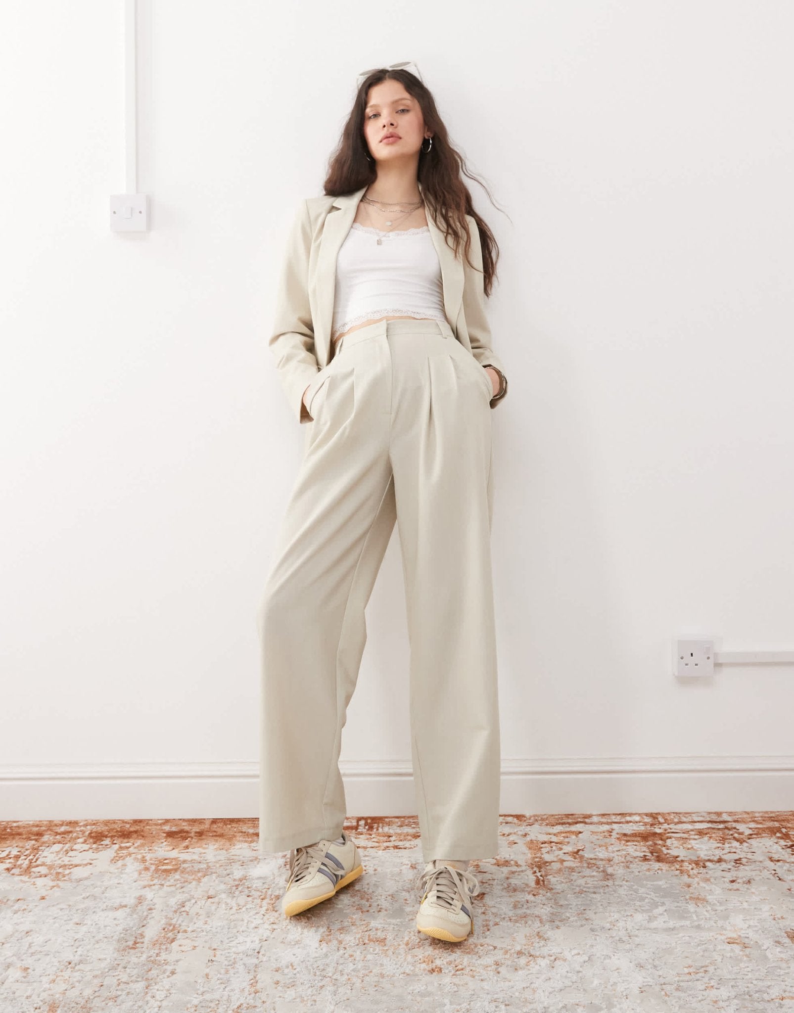 Miss Selfridge essential wide leg trouser in stone - ASOS Sample Sale