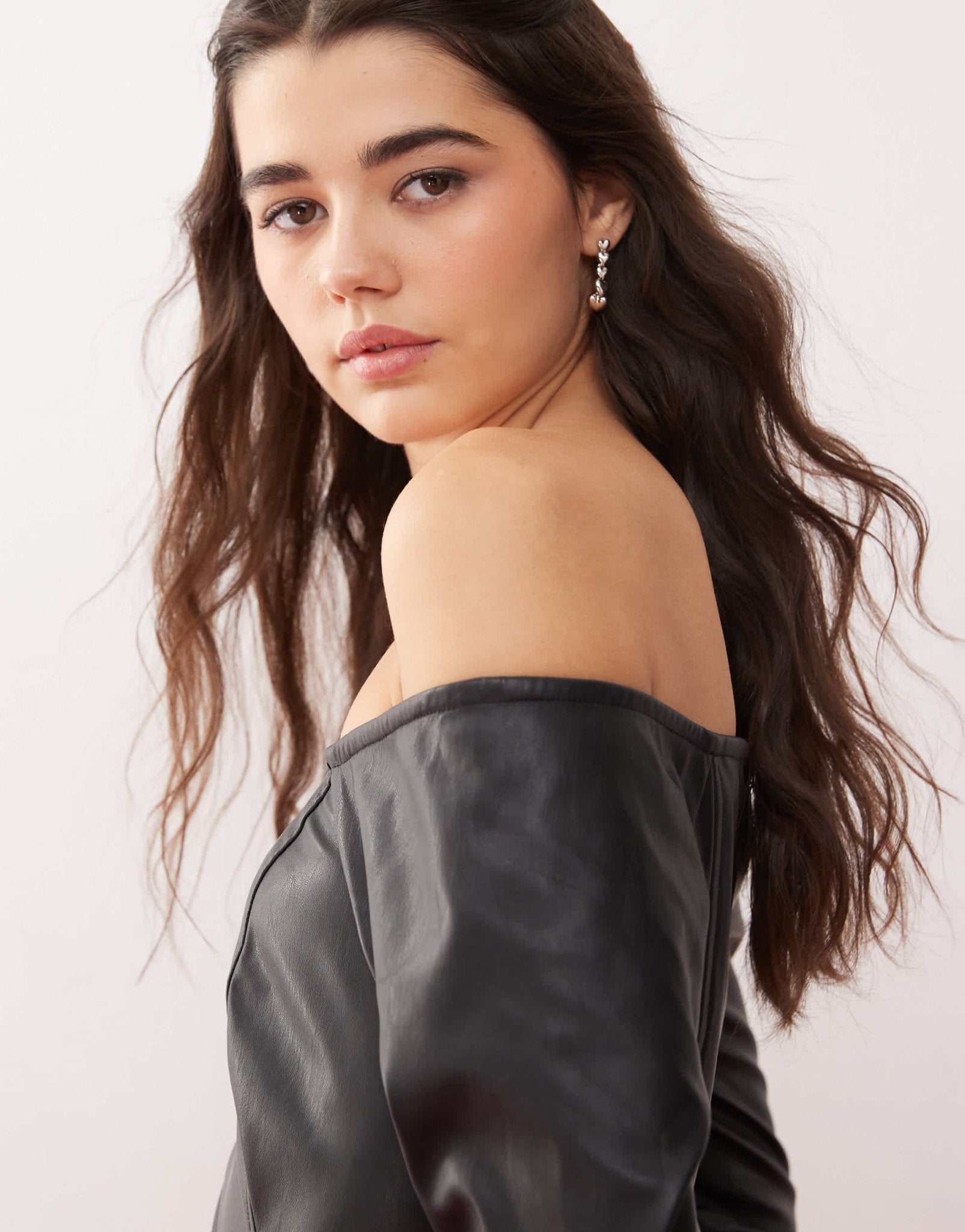 Miss Selfridge faux leather bardot fit & flare mini dress - ASOS Sample Sale
