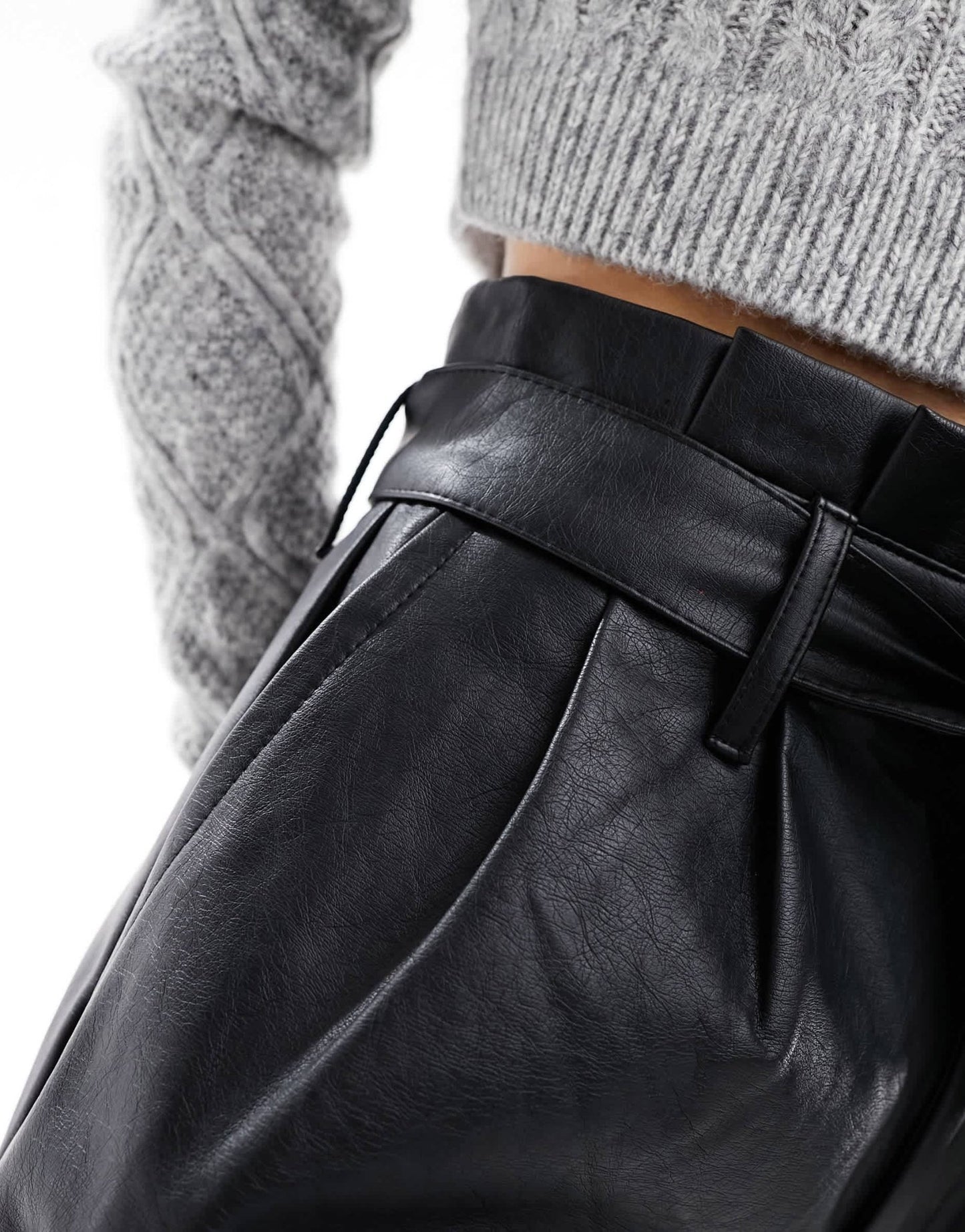 Miss Selfridge faux leather belted short in black - ASOS Sample Sale