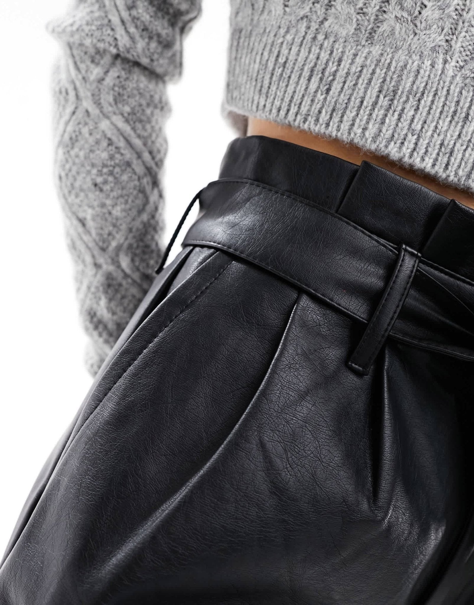 Miss Selfridge faux leather belted short in black - ASOS Sample Sale