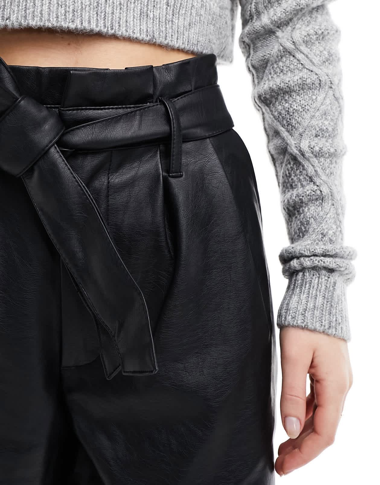 Miss Selfridge faux leather belted short in black - ASOS Sample Sale