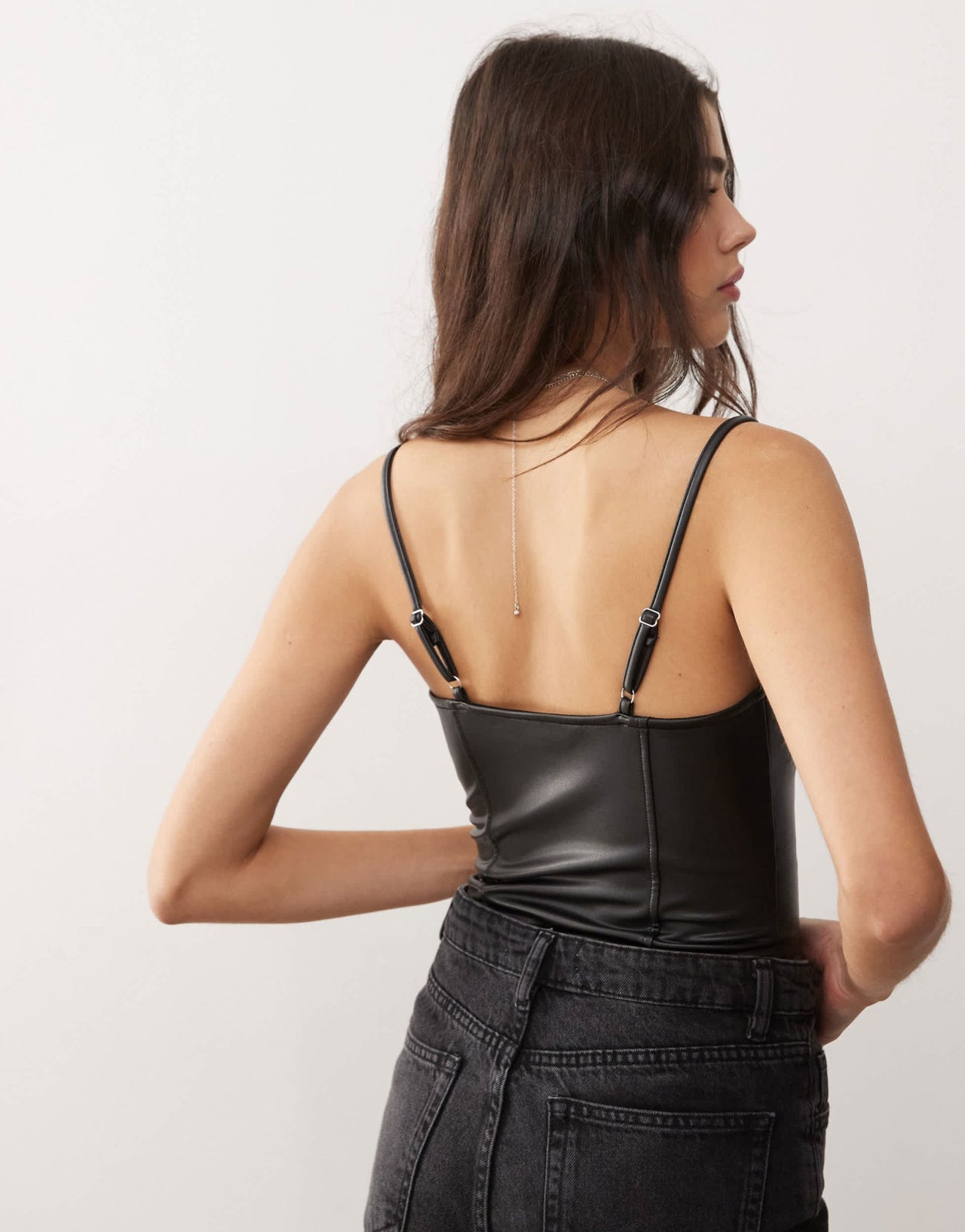 Miss Selfridge faux leather bodysuit with lace trim in black - ASOS Sample Sale