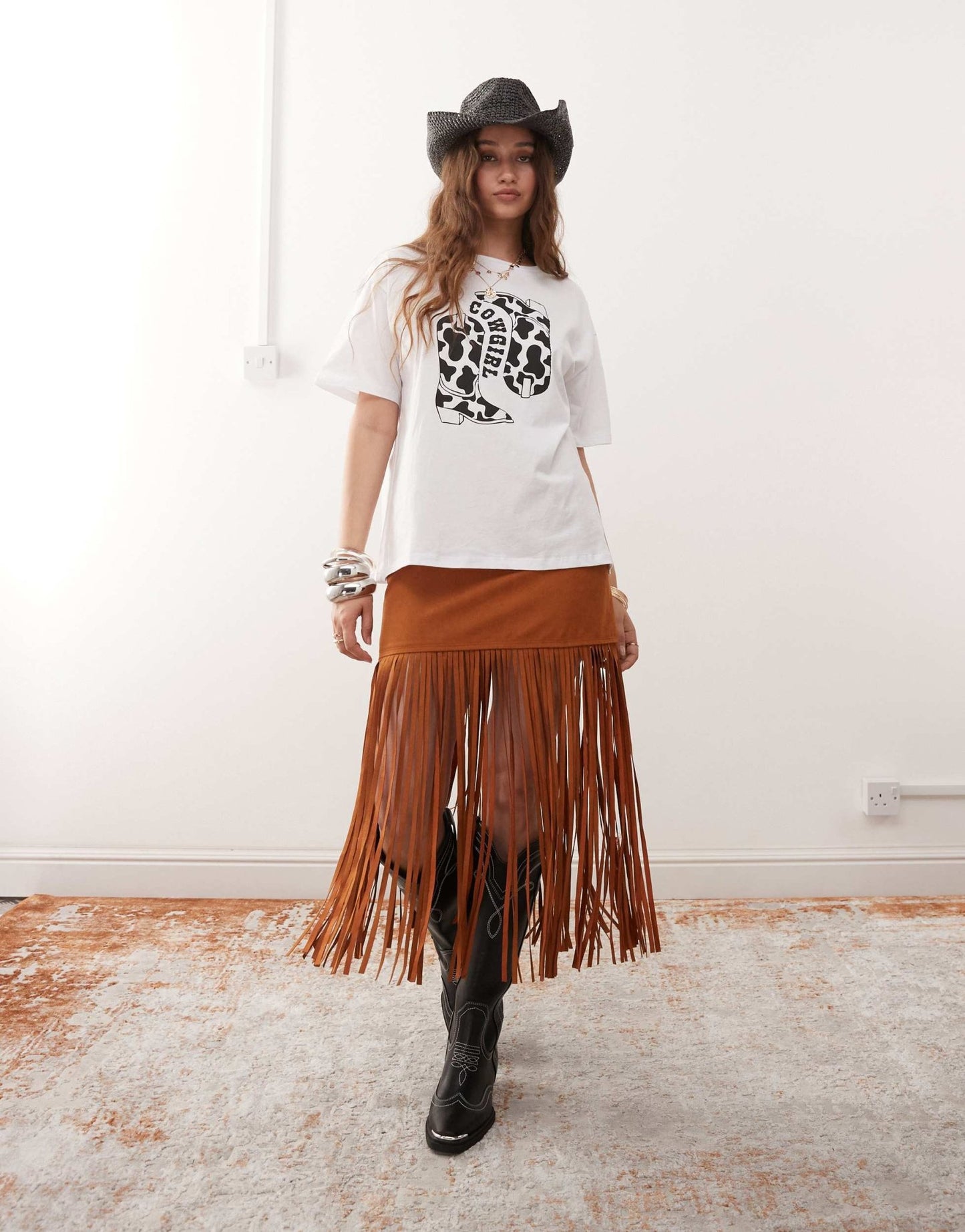 Miss Selfridge festival suedette fringe skirt in tan - ASOS Sample Sale