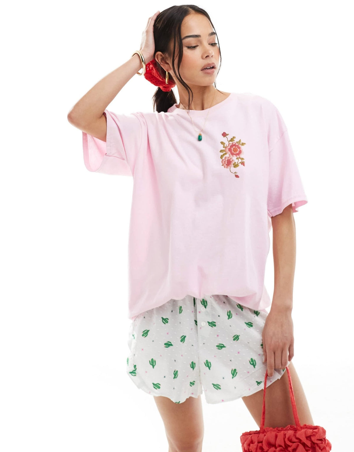 Miss Selfridge floral print oversized tee in pink - ASOS Sample Sale