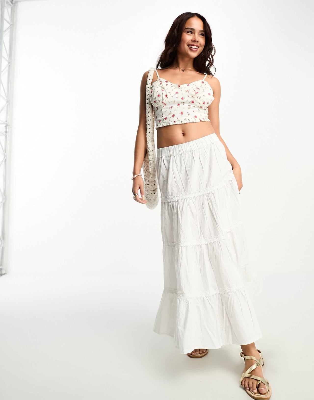 Miss Selfridge frill hem cami corset top in rose print - ASOS Sample Sale