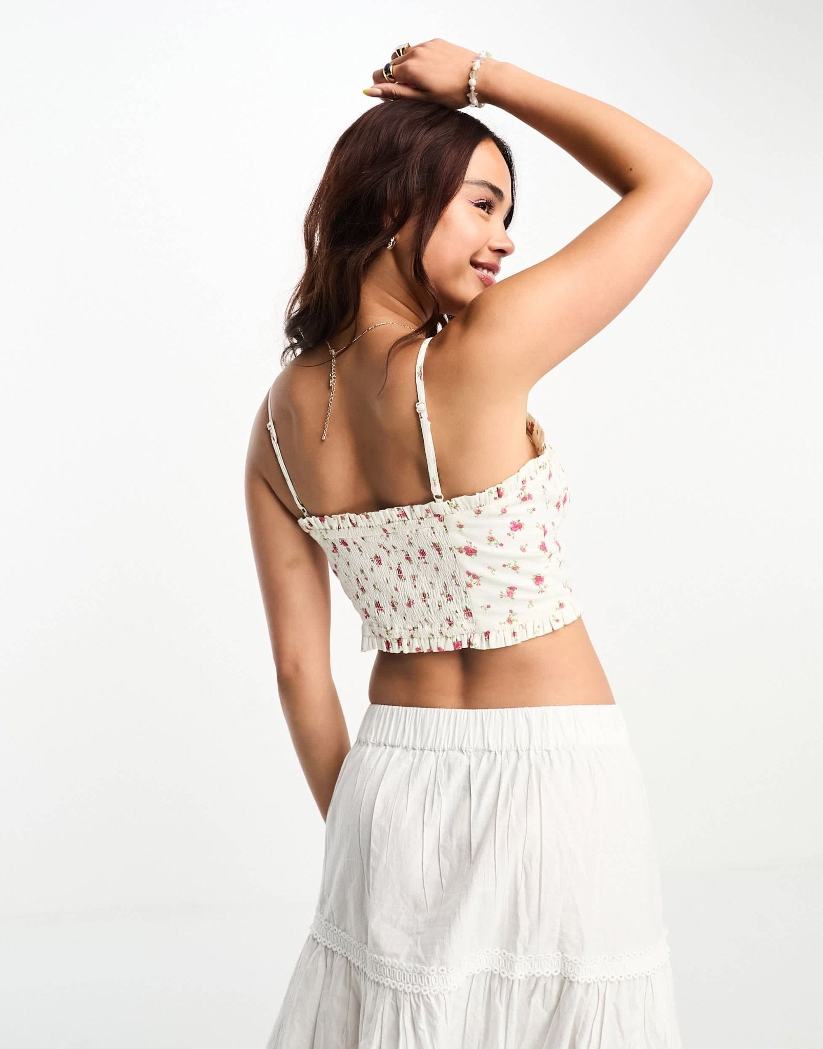 Miss Selfridge frill hem cami corset top in rose print - ASOS Sample Sale