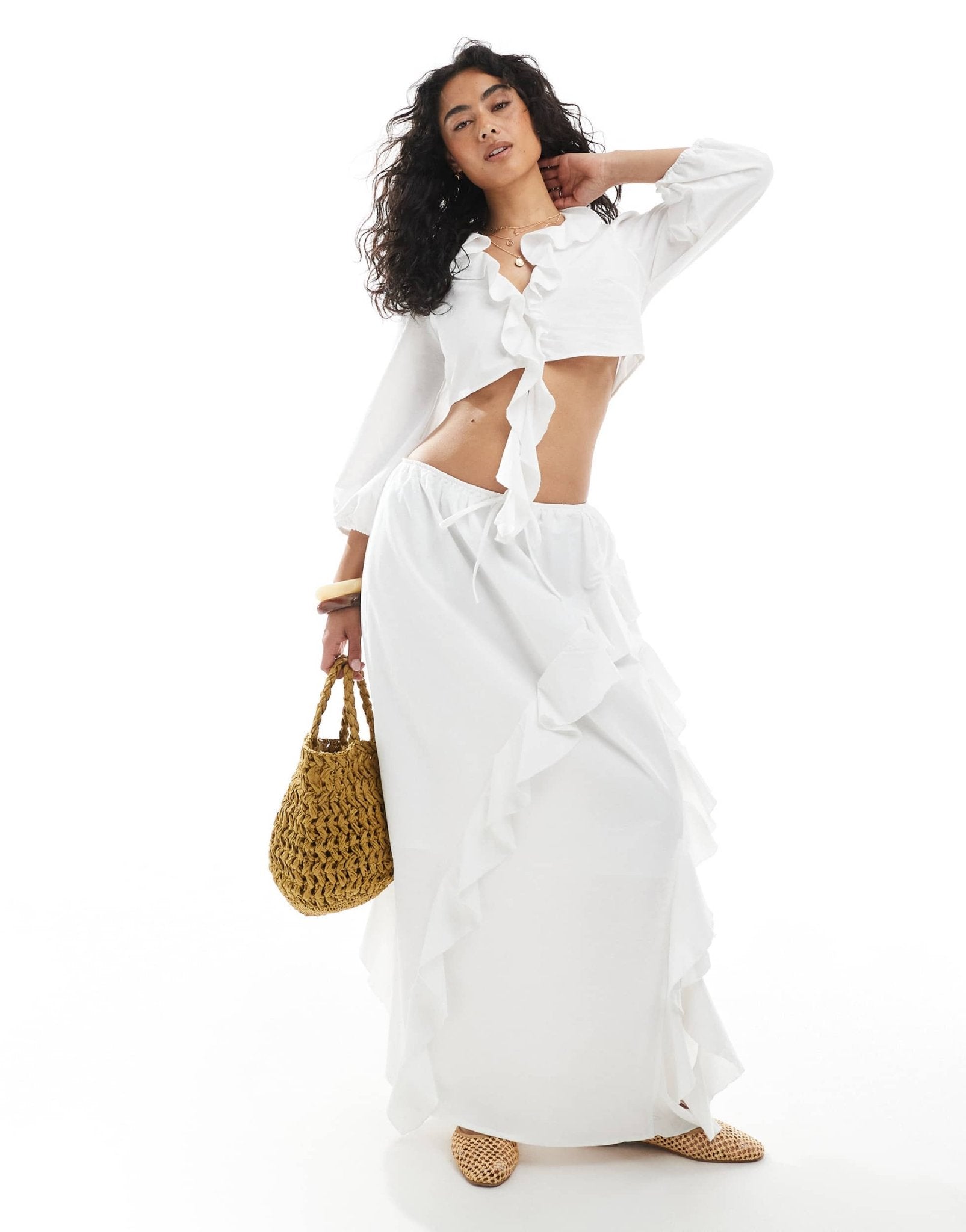 Miss Selfridge frill maxi skirt co-ord in white - ASOS Sample Sale