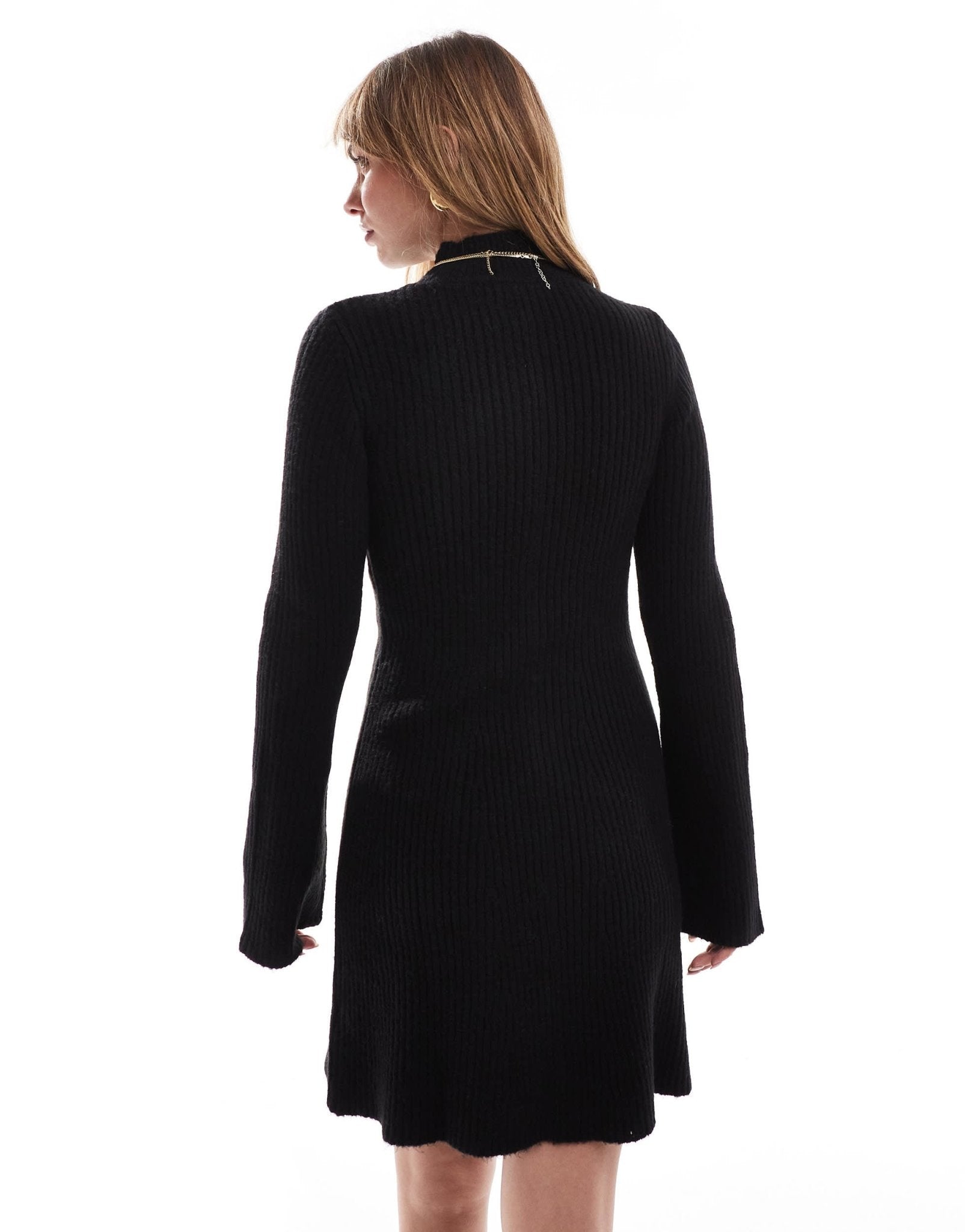 Miss Selfridge funnel neck knit swing mini dress in black - ASOS Sample Sale