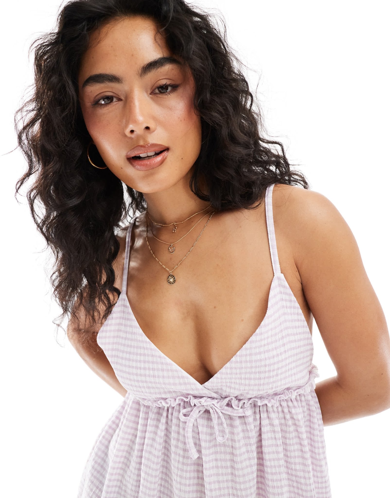 Miss Selfridge gingham baby doll cami dress in lilac - ASOS Sample Sale