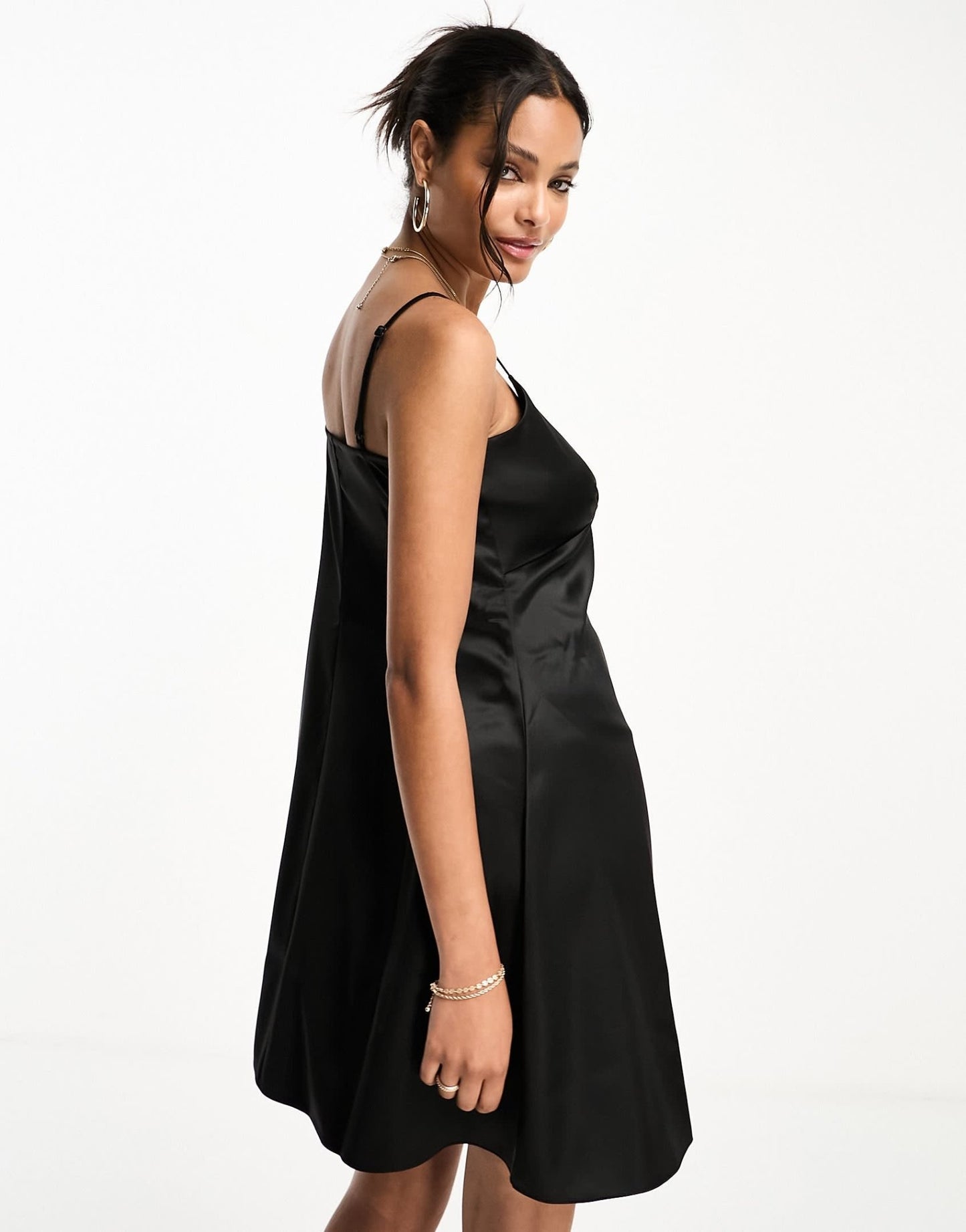 Miss Selfridge going out cami satin slip mini dress in black - ASOS Sample Sale