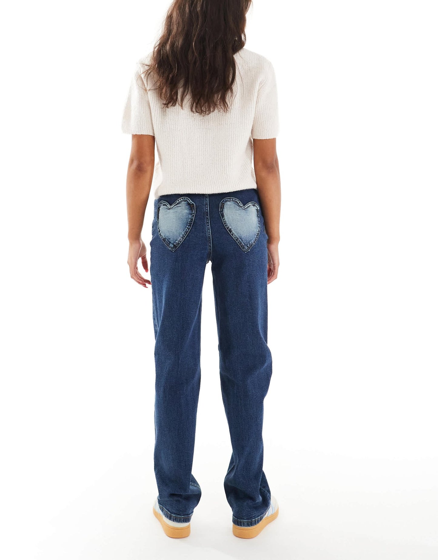 Miss Selfridge heart pocket straight leg jean in indigo wash - ASOS Sample Sale