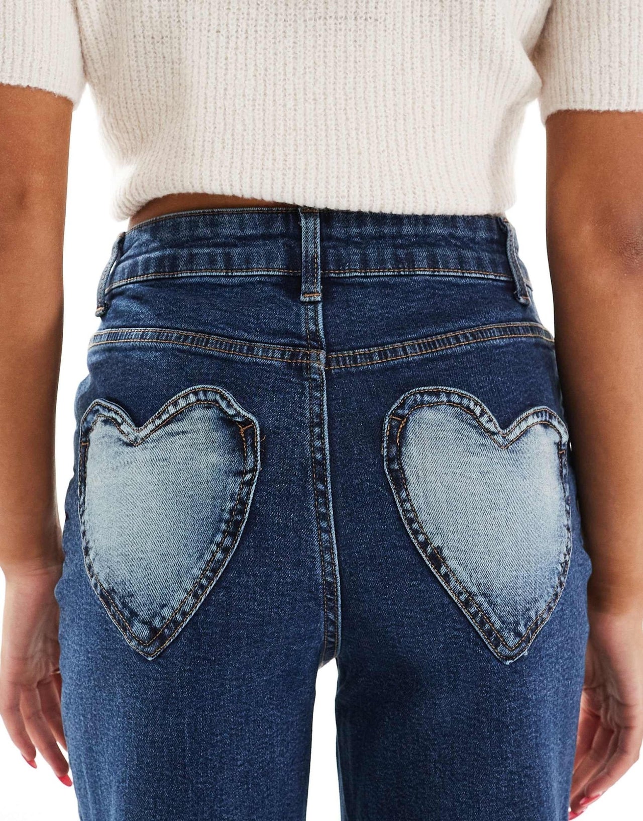 Miss Selfridge heart pocket straight leg jean in indigo wash - ASOS Sample Sale