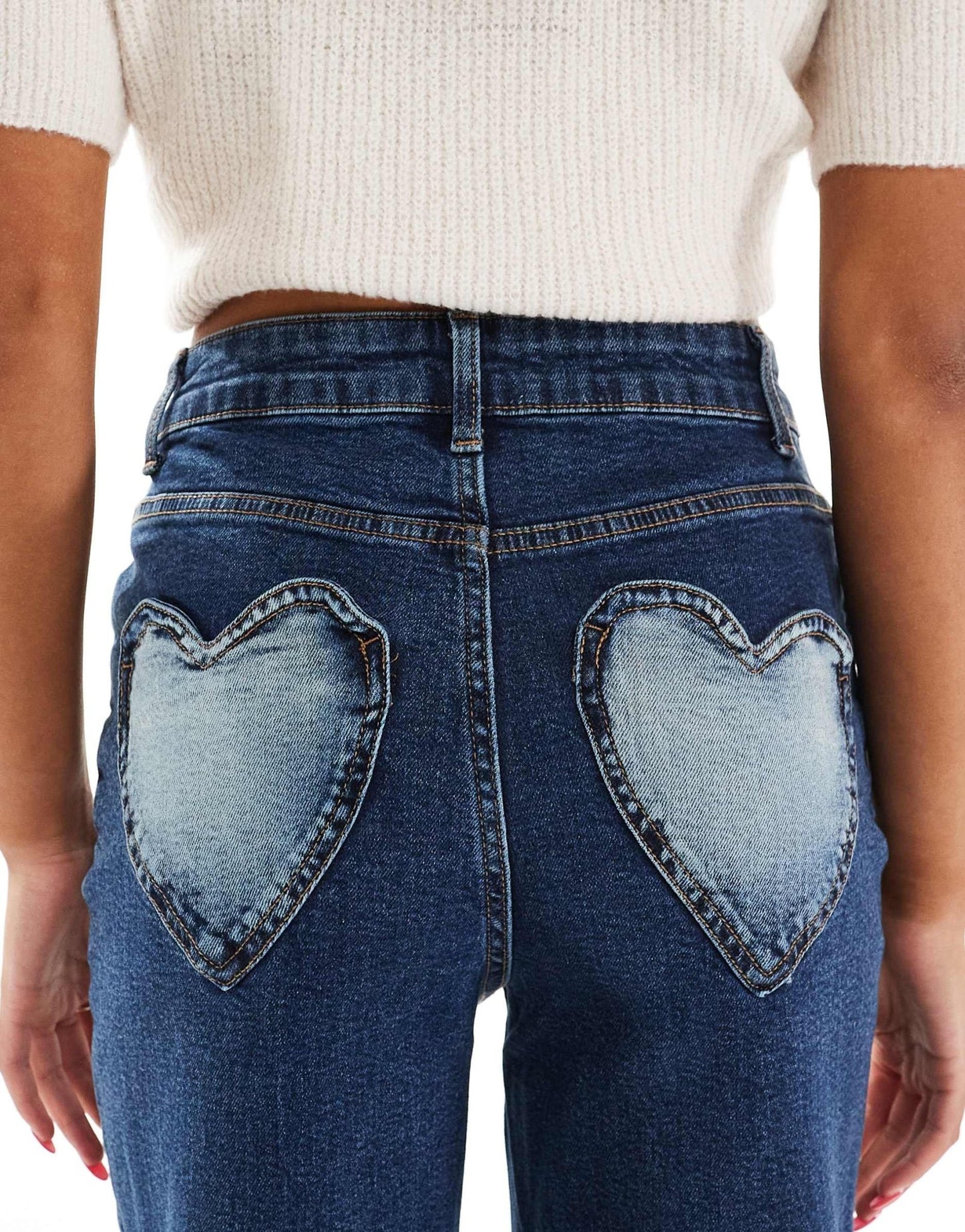 Miss Selfridge heart pocket straight leg jean in indigo wash - ASOS Sample Sale