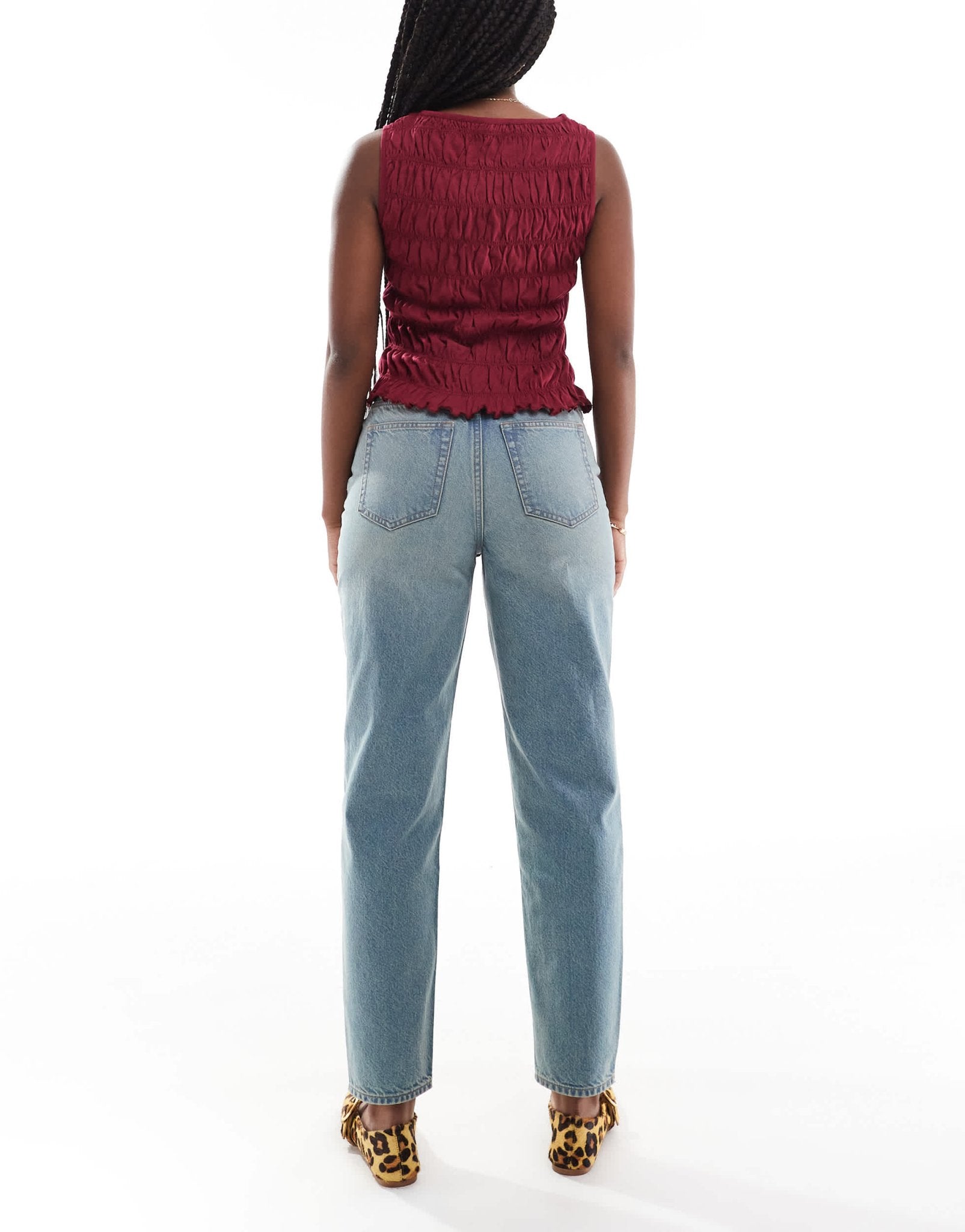 Miss Selfridge highwaist mom jean in dirty wash - ASOS Sample Sale