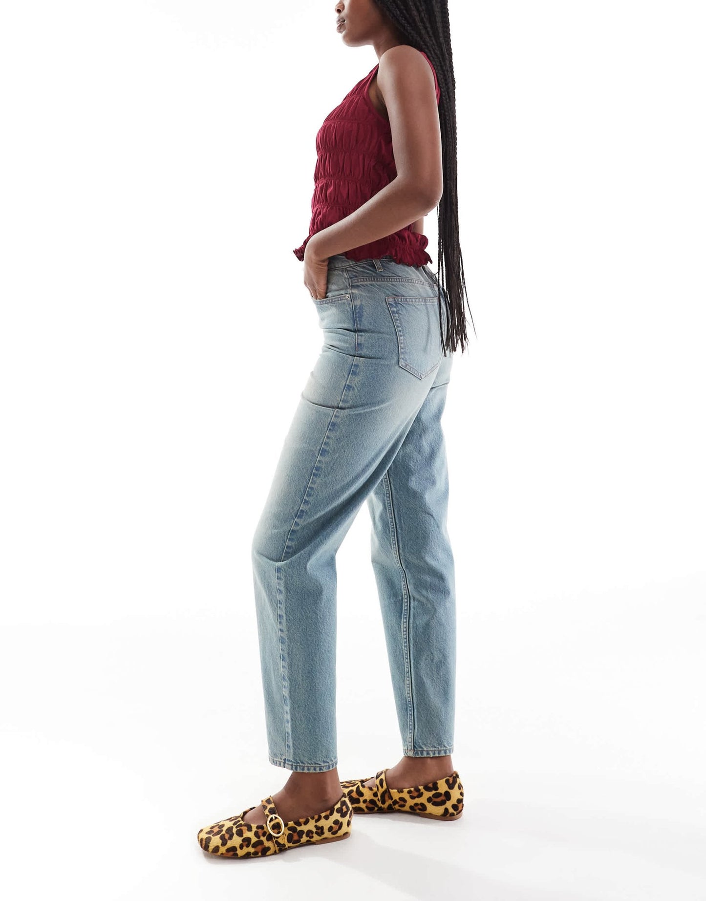 Miss Selfridge highwaist mom jean in dirty wash - ASOS Sample Sale