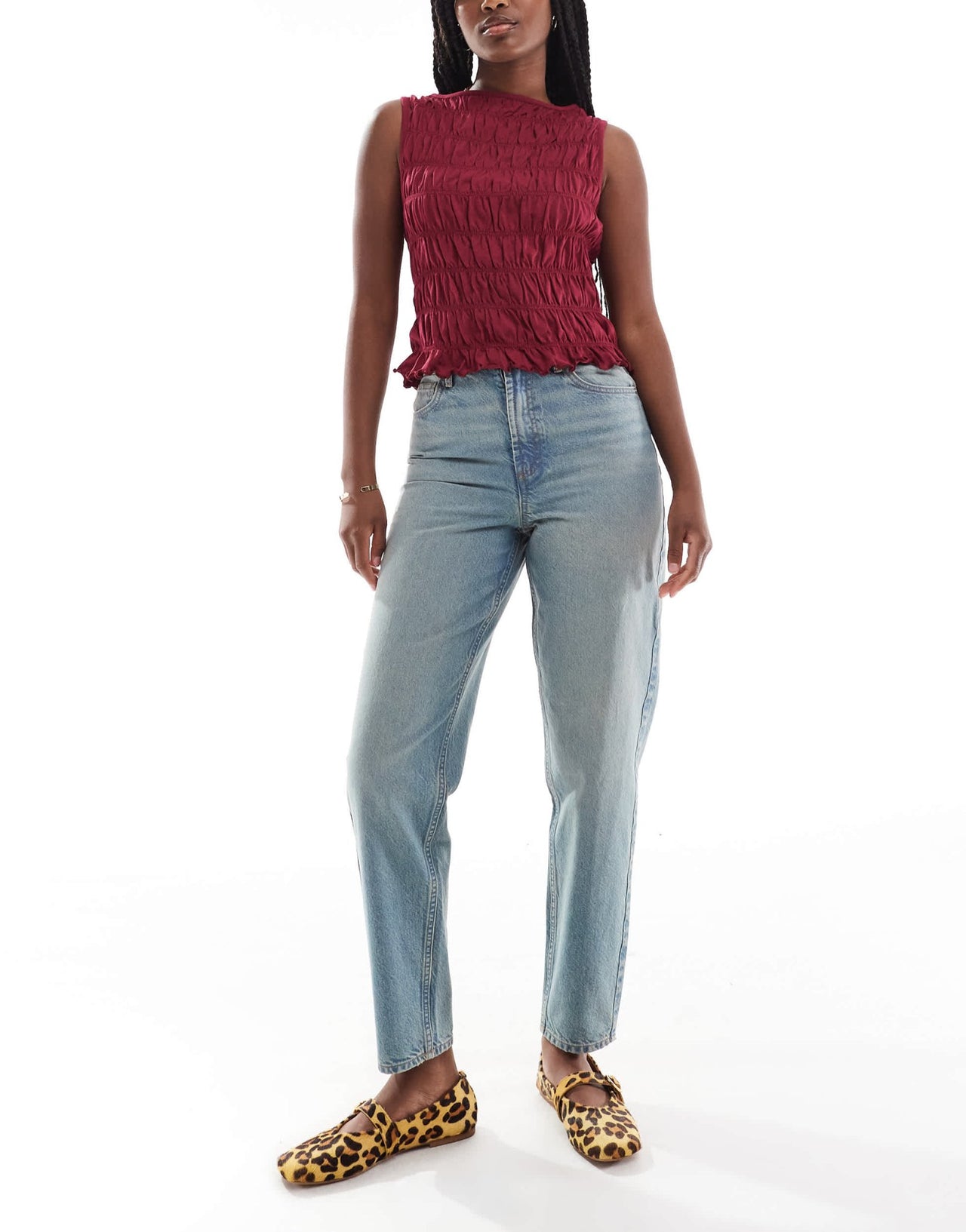 Miss Selfridge highwaist mom jean in dirty wash - ASOS Sample Sale