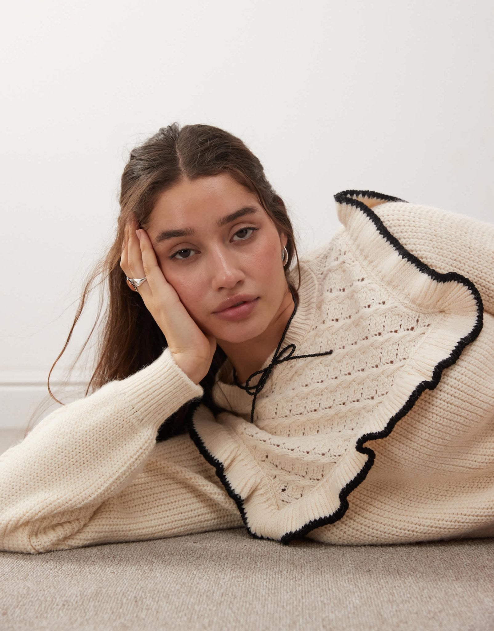 Miss Selfridge jumper with frill detail in cream - ASOS Sample Sale
