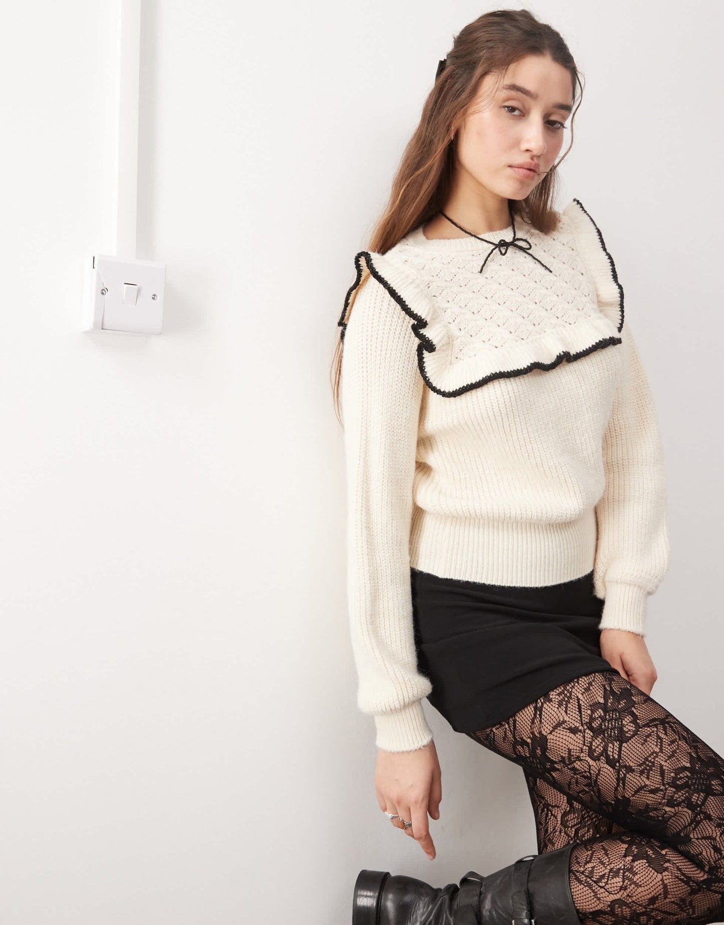 Miss Selfridge jumper with frill detail in cream - ASOS Sample Sale