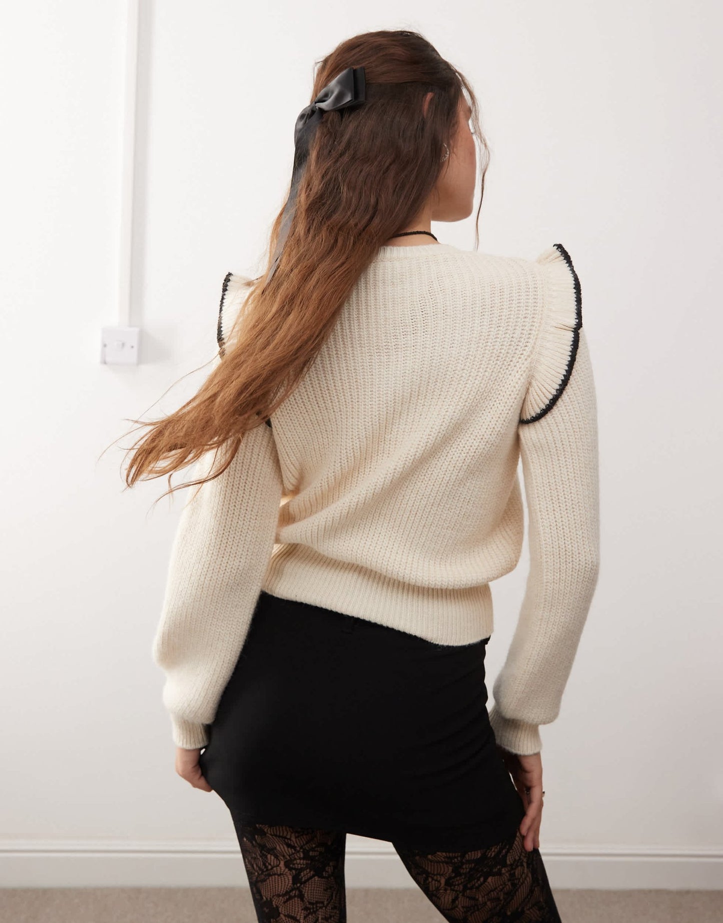 Miss Selfridge jumper with frill detail in cream - ASOS Sample Sale