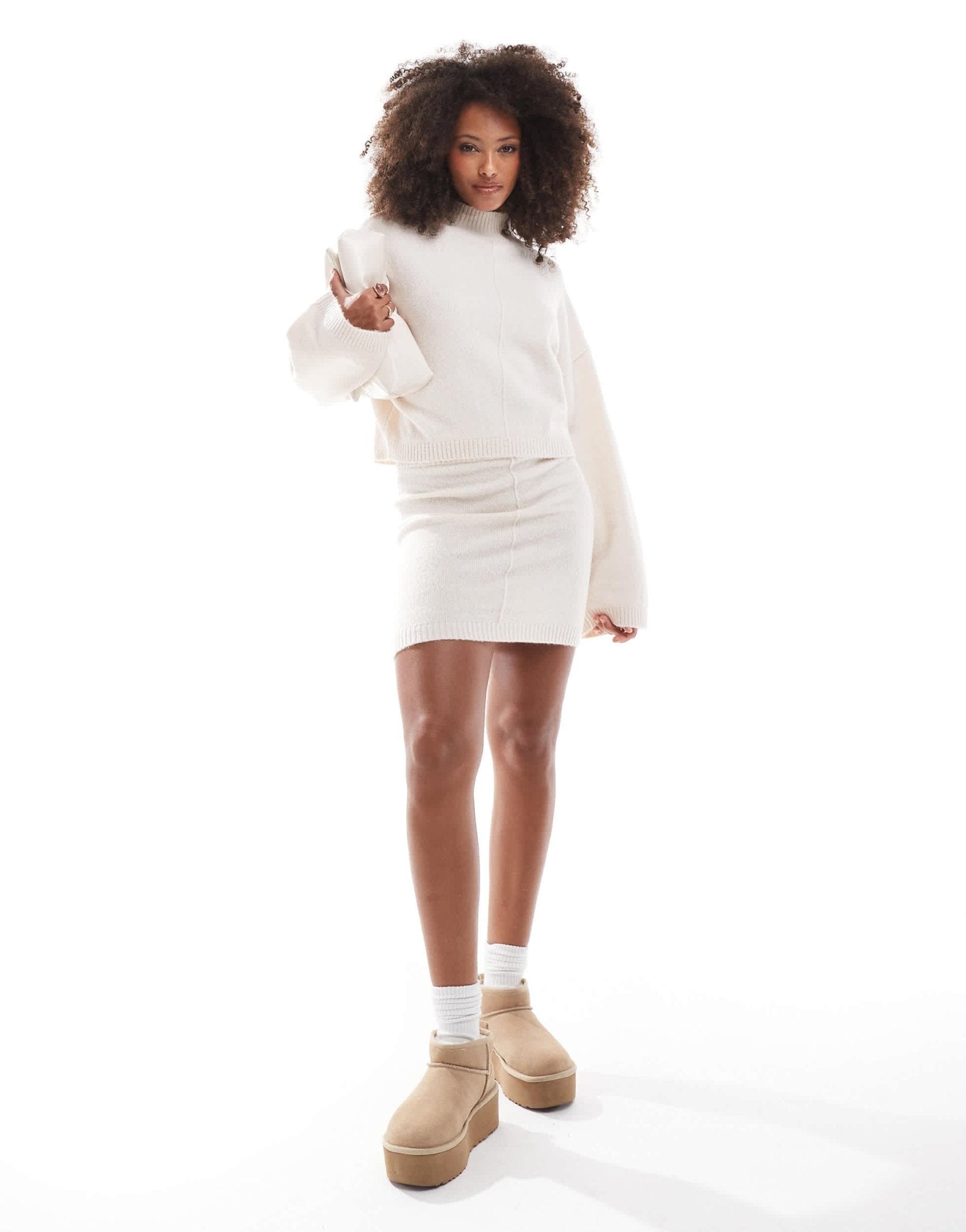 Miss Selfridge knit mini skirt in oatmeal - ASOS Sample Sale