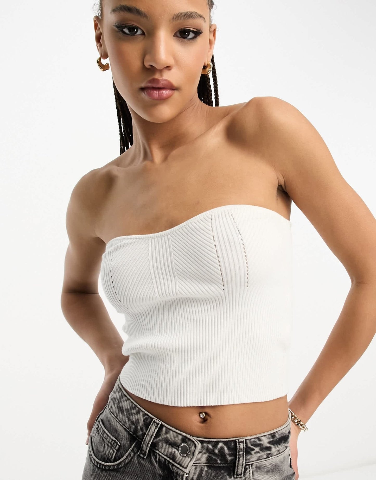 Miss Selfridge knit rib bandeau in ivory - ASOS Sample Sale