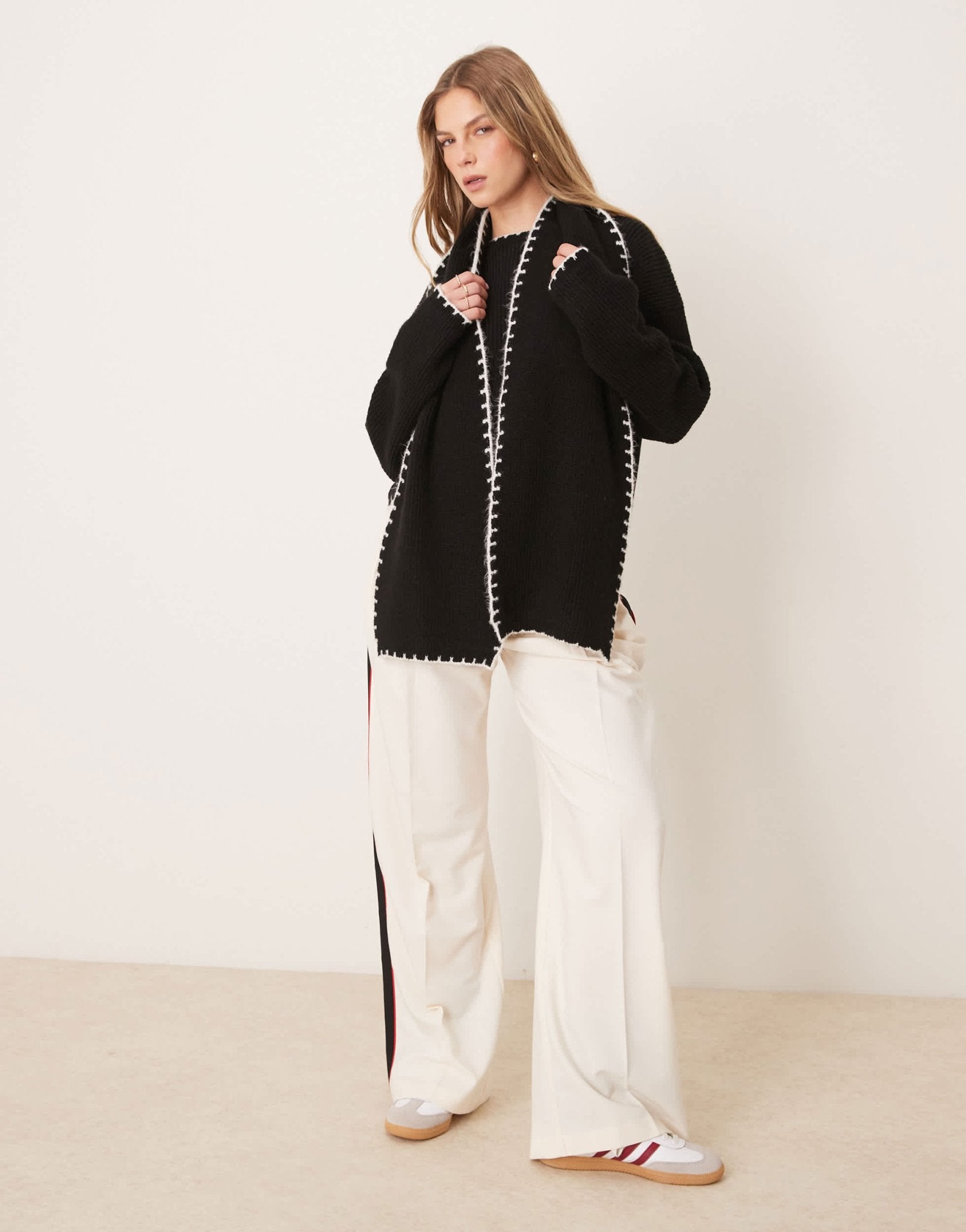 Miss Selfridge knitted blanket stitch jumper with scarf in black - ASOS Sample Sale