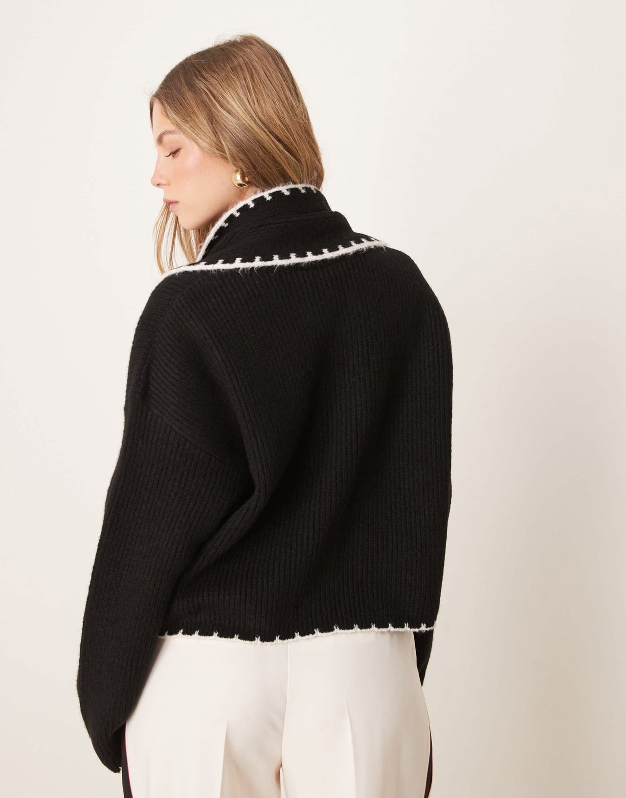 Miss Selfridge knitted blanket stitch jumper with scarf in black - ASOS Sample Sale