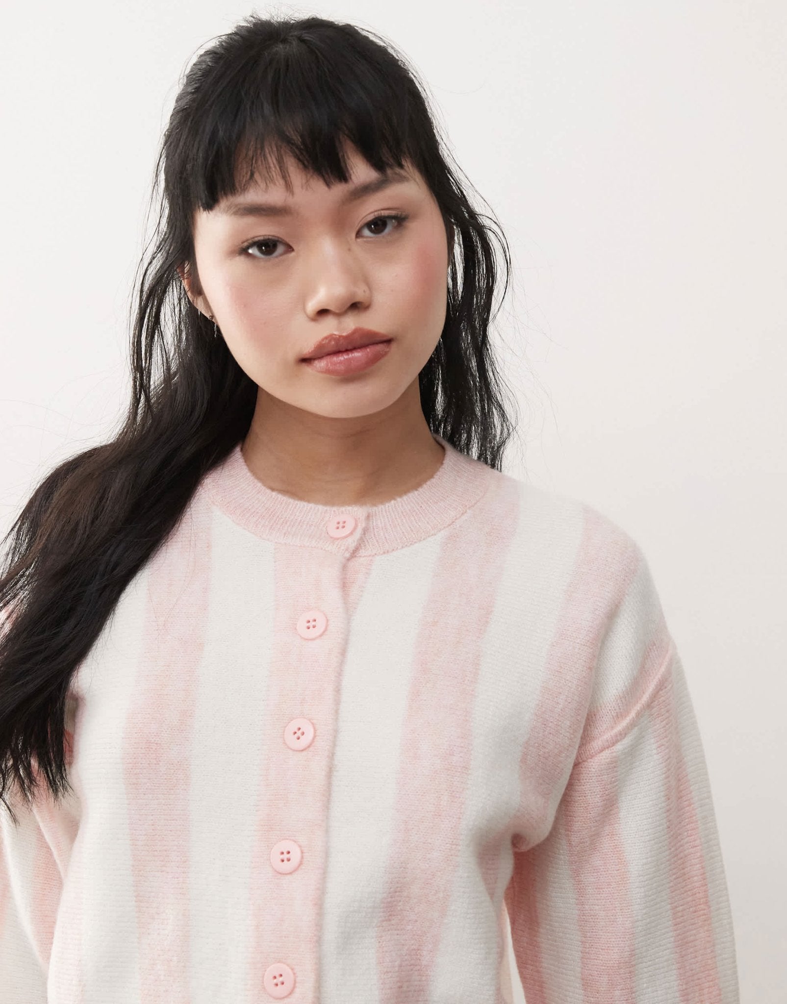 Miss Selfridge knitted cardigan in pink stripe - ASOS Sample Sale